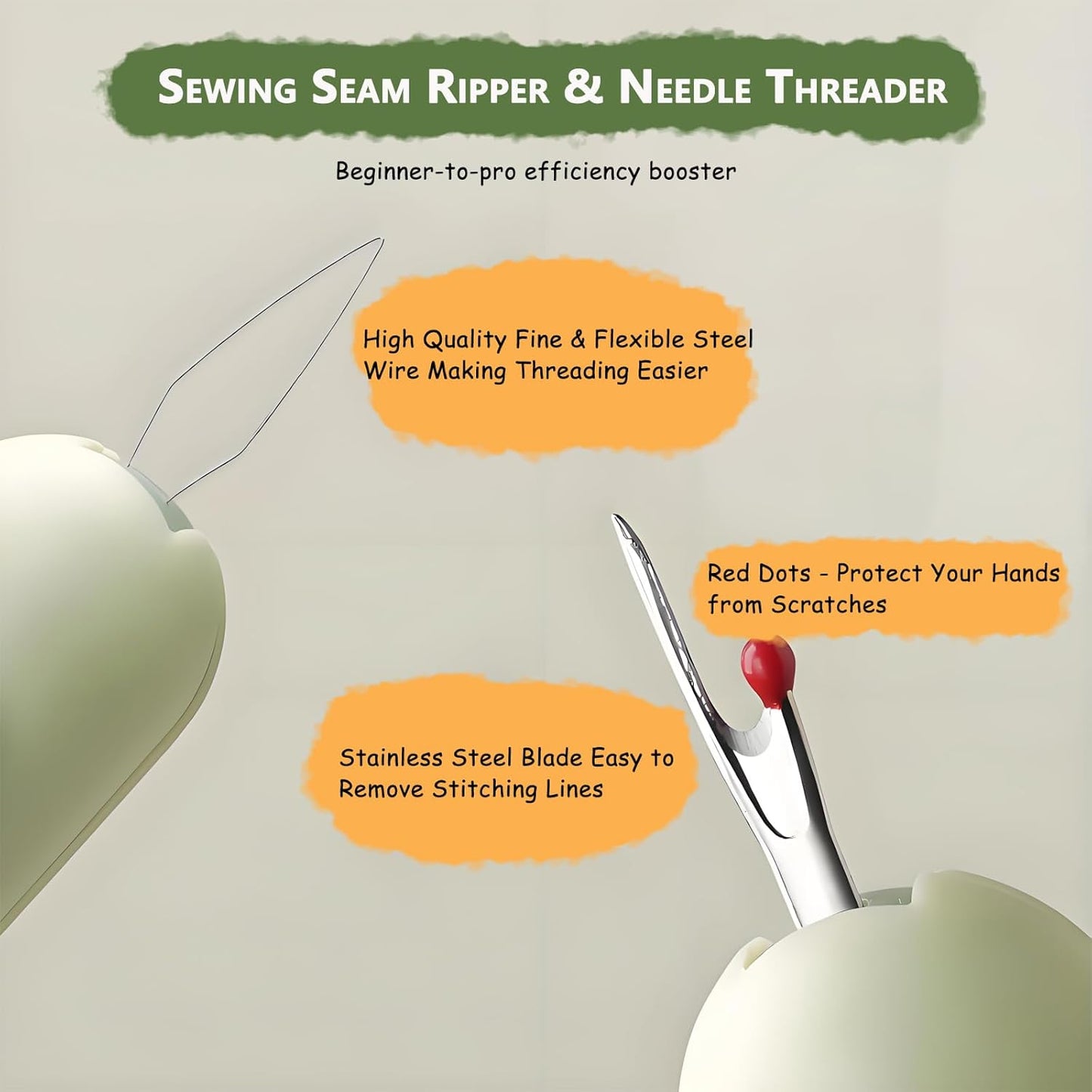 3-in-1 Automatic Needle Threader with 2 Hand Sewn Needles,Needle Threaders for Hand Sewing/Denim/Silk/Embroidery,Professional Tool for Quilting & Clothing Repair (Green)