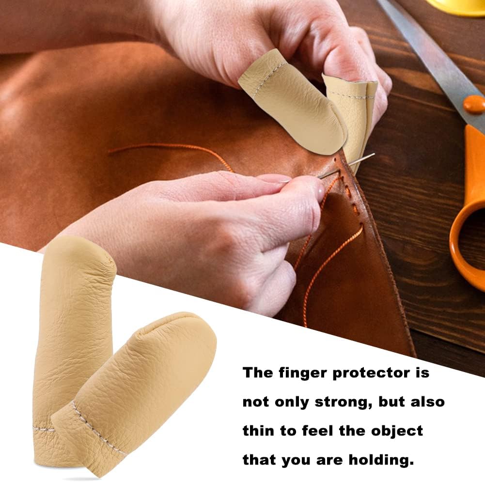 2 Pairs Leather Finger Protector Needle Felting Knitting Finger Thimble Guards Tools for Hand Craft Sewing Needlework Handmaking(Random Color)