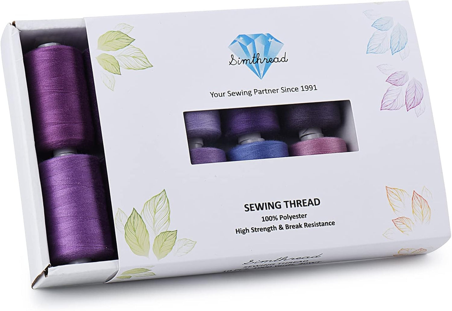 Simthread All Purpose Sewing Thread, 10 Spool Assorted Purple Series 1000 Yards Each Bobbin Polyester Thread for Sewing, Handy Polyester Sewing Threads for Sewing Machine - (Purple Series)