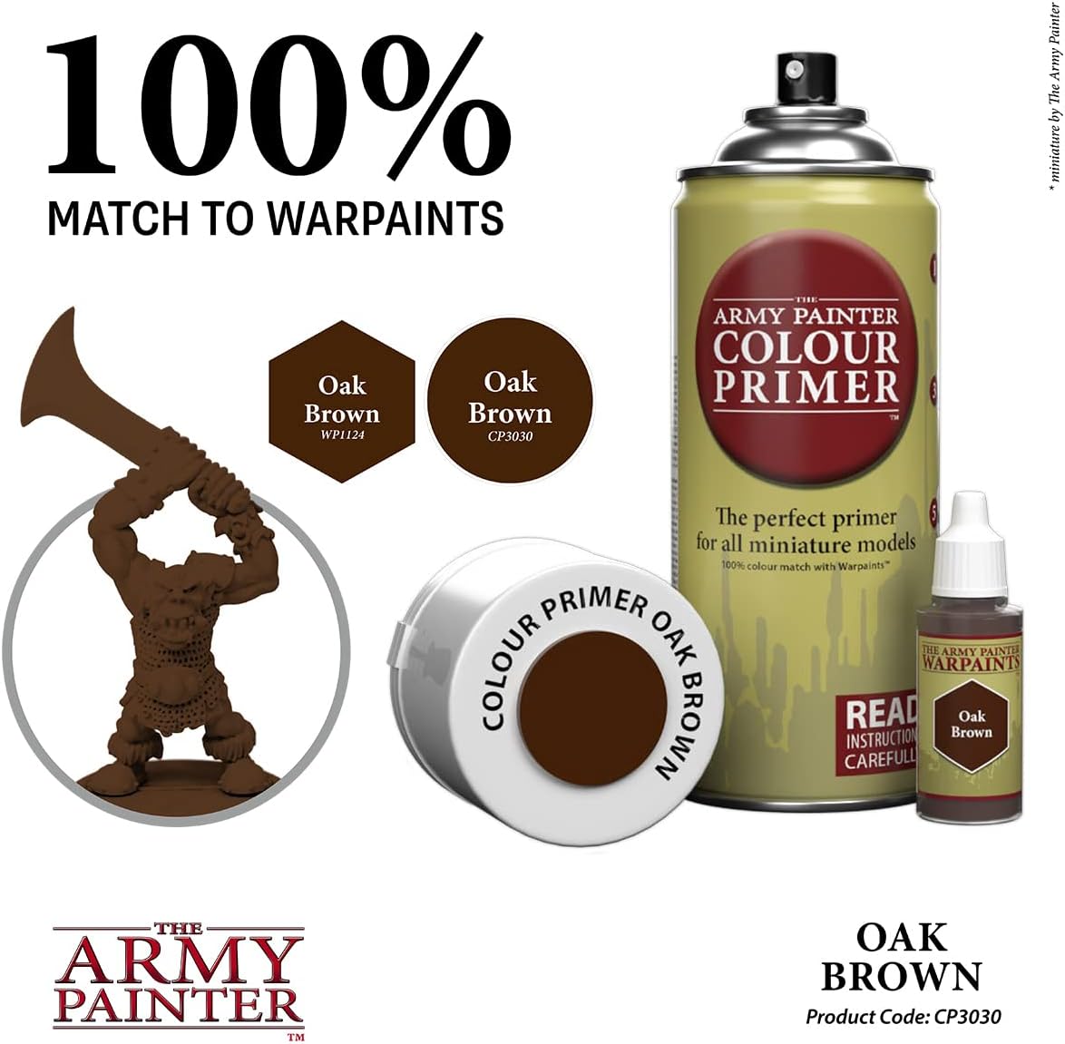 The Army Painter Colour Primer Oak Brown, 400 mL Acrylic Spray Primer, Spray Paint for Miniature Priming Basecoat, Tabletop Roleplaying, Boardgames, and Wargames Miniature Modelling