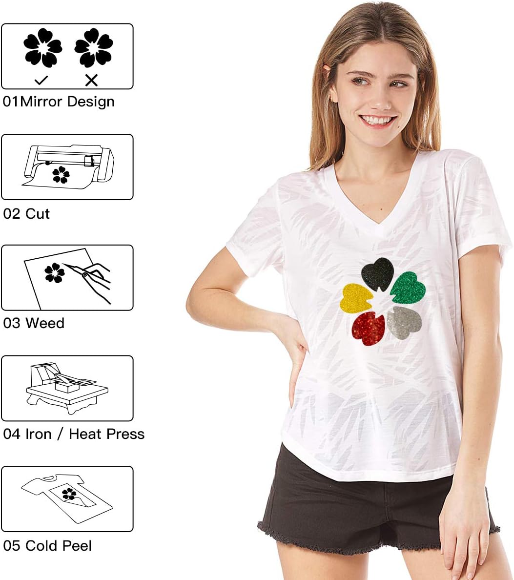 HTVRONT Silver Glitter HTV Heat Transfer Vinyl Rolls - 10" x 8ft Silver Glitter HTV Vinyl for Shirts, Glitter Iron on Vinyl for All Cutter Machine - Easy to Cut & Weed for Heat Vinyl Design (Silver)