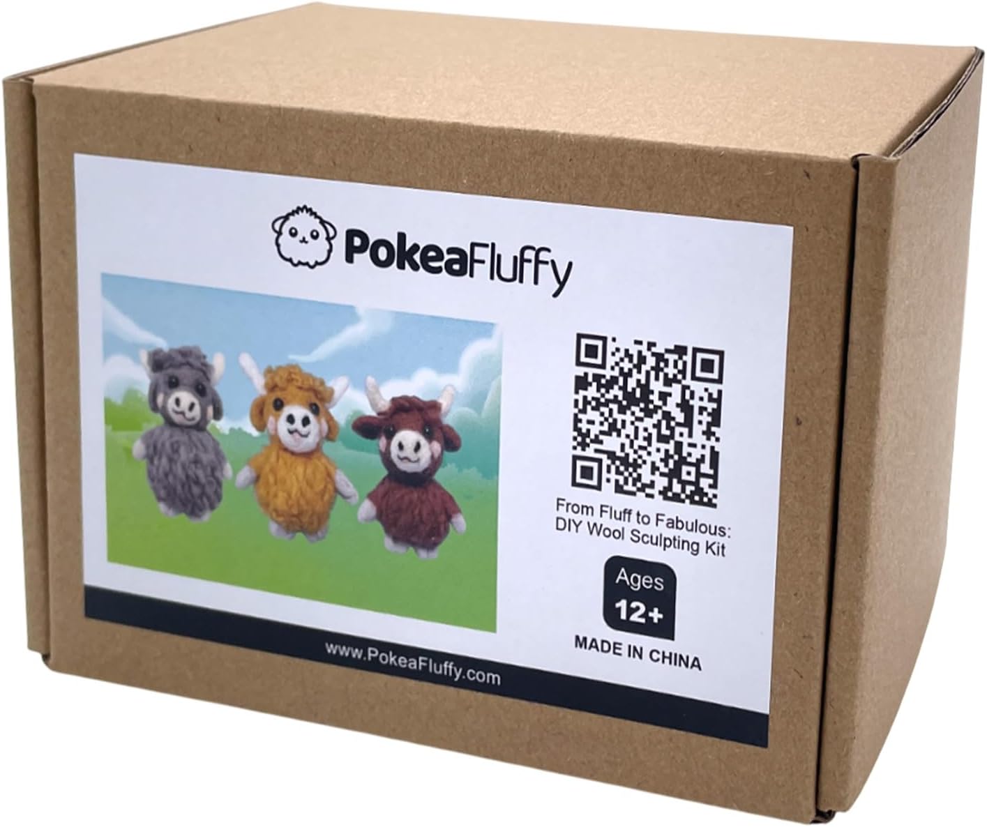 Needle Felting Kit, 3 Pcs Highland Cow Wool Needle Felting Kit for Beginners & Adult, Animal Doll Making Set with Video Instruction, Craft Party Supplies, Tools & Foam Pad, DIY Birthday Gift