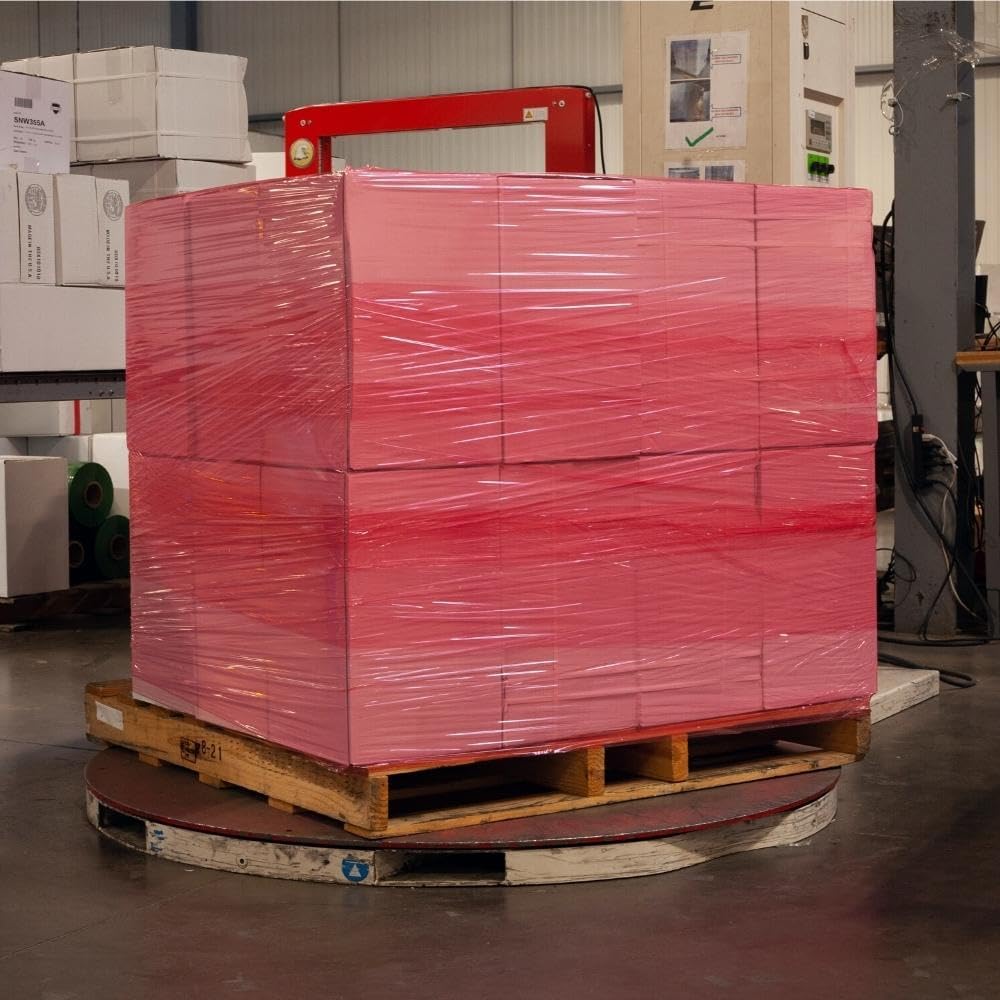 PSBM Red Stretch Wrap, 15 Inch x 1476 Feet, 144 Pack, Tinted Pre-Stretched Shrink Wrap Film for Moving, Packaging, Pallet Wrapping