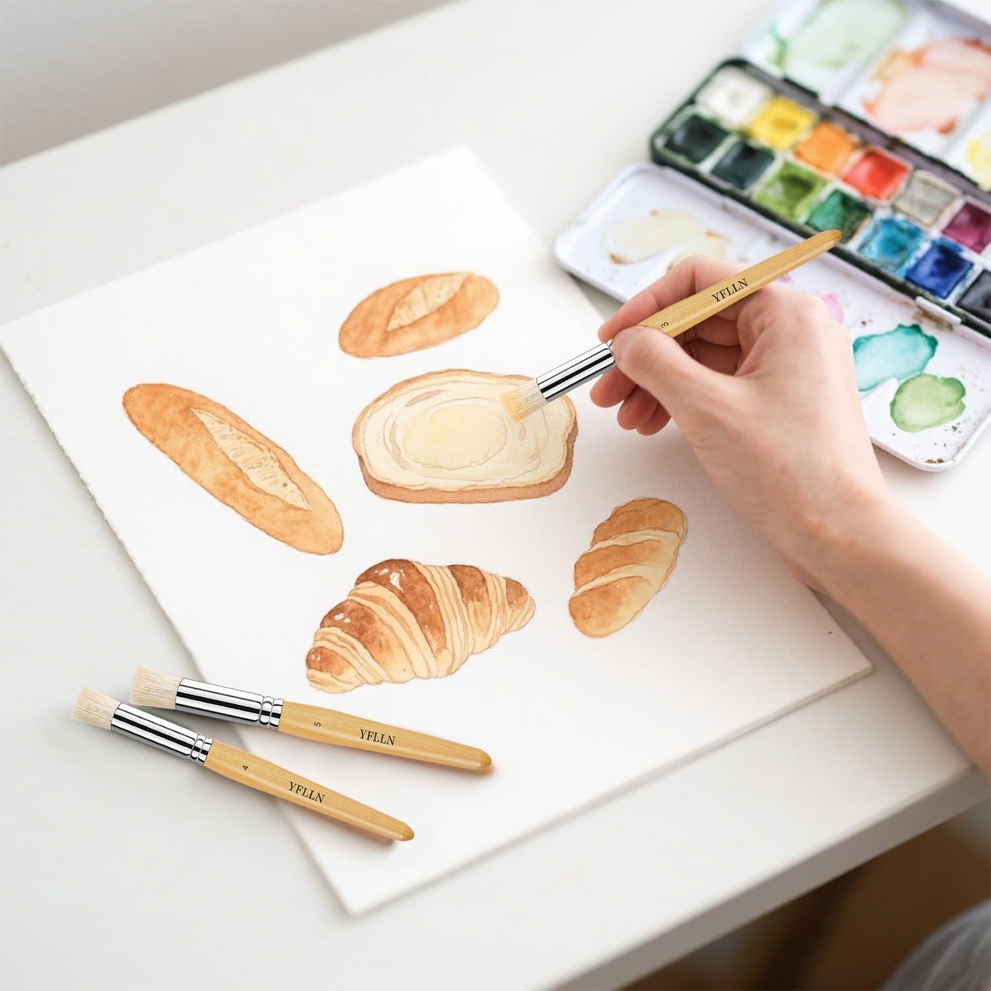 Wooden Stencil Brushes Natural Stencil Bristle Dome Art Painting Brushes Wood Paint Template Brush for Painting On Stencil Projects, Card Making, DIY, Crafts and Acrylic Oil Watercolor Painting(6pcs)