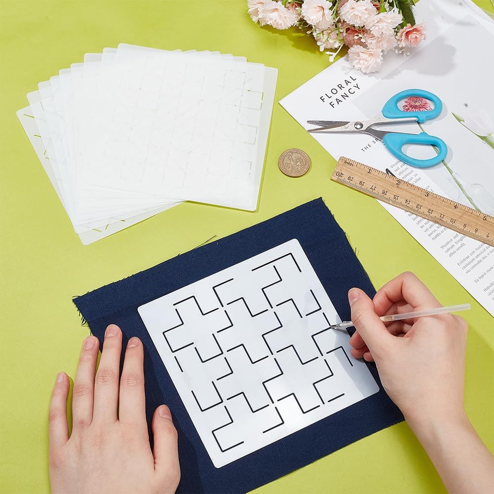 FREEBLOSS Sashiko Embroidery Stencils Sashiko Stencil Geometric Embroidery Patterns Stencils for Drawing Sashiko Template for Hand Quilting and Embroidery14x14cm
