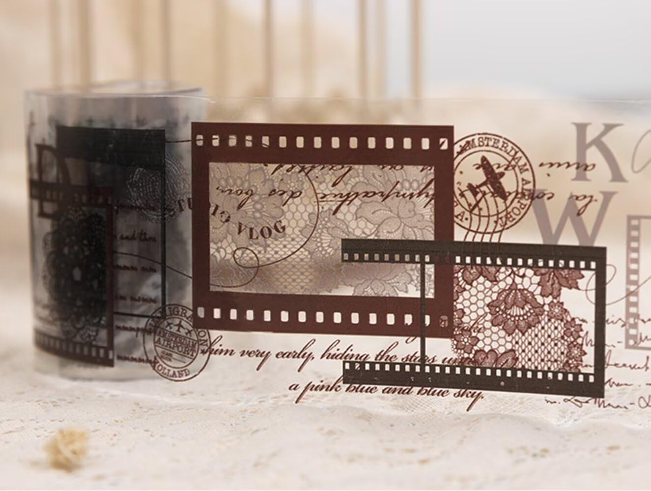 3pcs Vintage Lace Tape Cutout Art Lace Black White Stickers Roll Sticker PET Reusable Exquisite Lace Floral Film Pattern Tape for DIY Scrapbook Album Journal Photo Frames Decor
