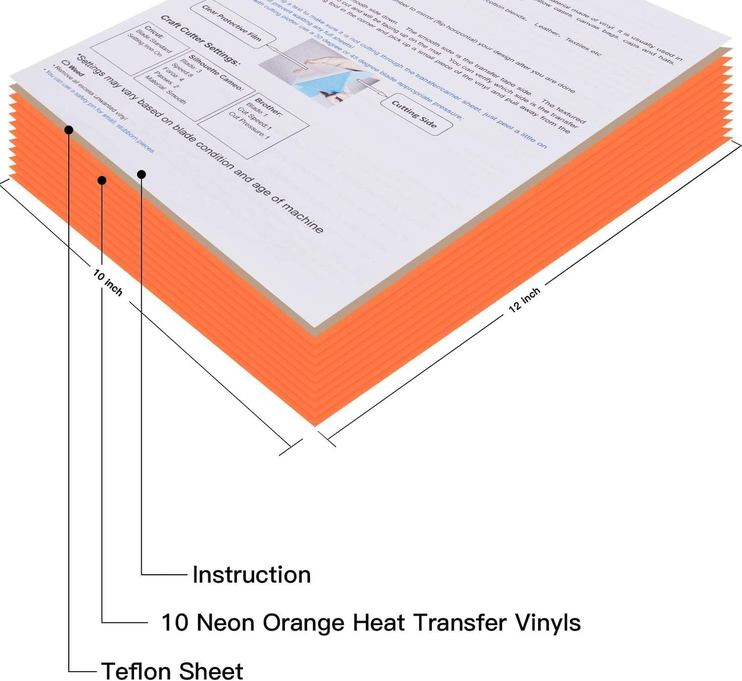 JANDJPACKAGING Neon Orange Heat Transfer Vinyl HTV for T-Shirts 12"x10" 10 Pack Iron on Vinyls (Neon Orange)