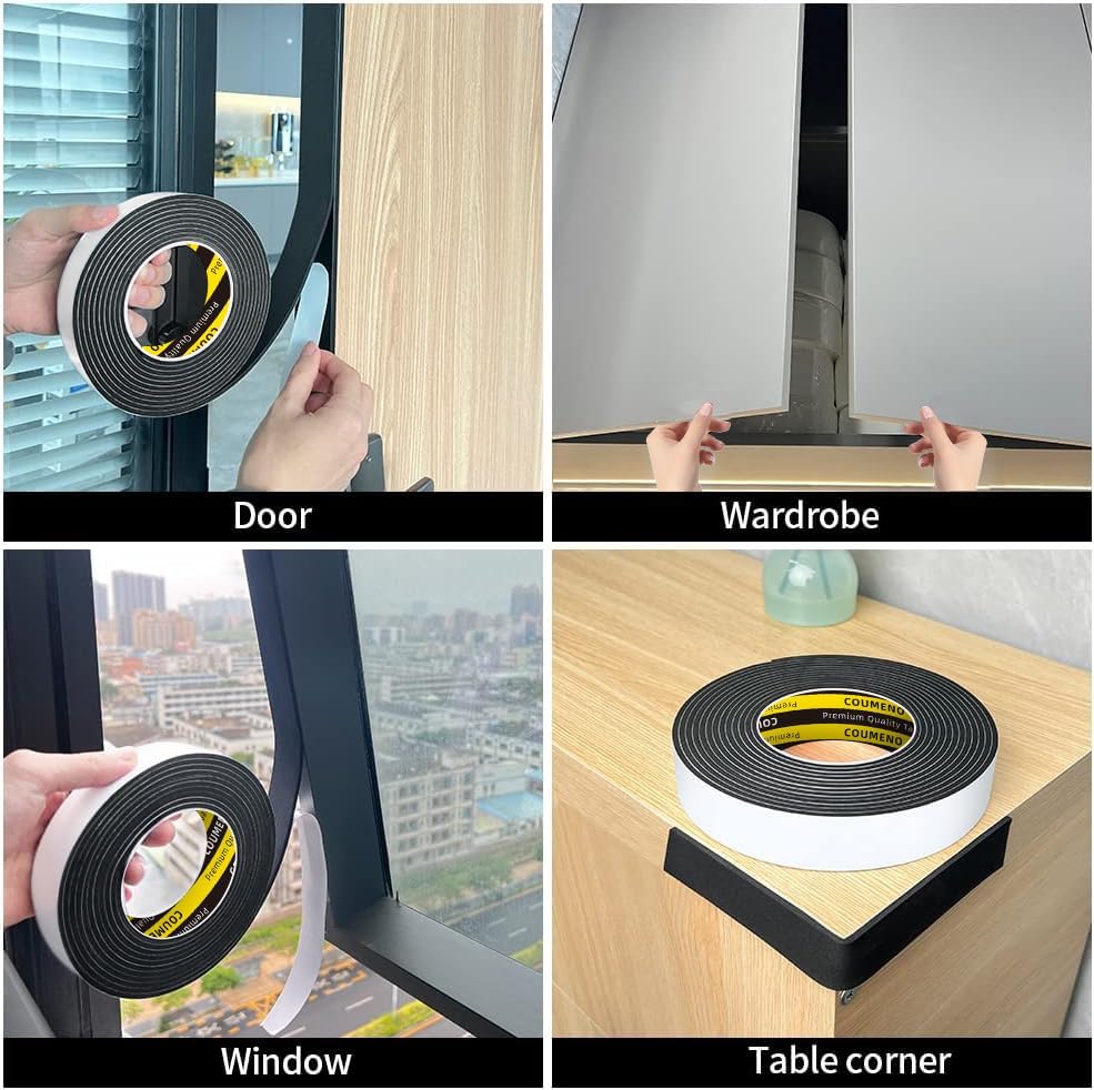 EVA Single-Sided Adhesive Foam Tape, Single-Sided Sealing Strip Foam Pad Sponge Tape Window Weatherproof, Self-Adhesive Insulation Sealing Tape 1.2inX9.84FT