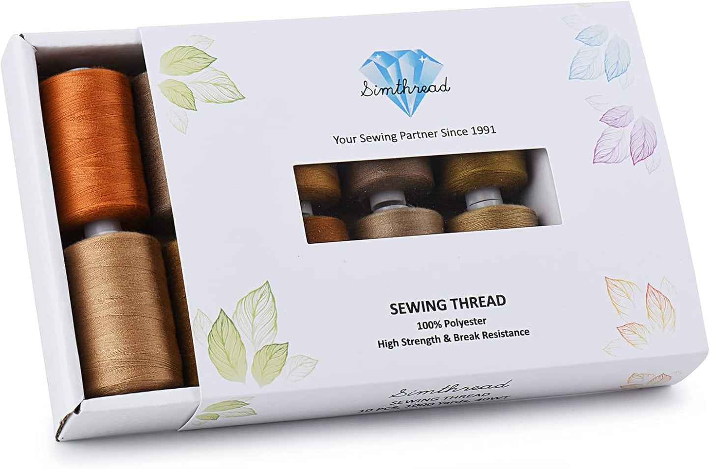 Simthread All Purpose Sewing Thread, 10 Spool Assorted Brown Series 1000 Yards Each Bobbin Polyester Thread for Sewing, Handy Polyester Sewing Threads for Sewing Machine - (Brown Series)