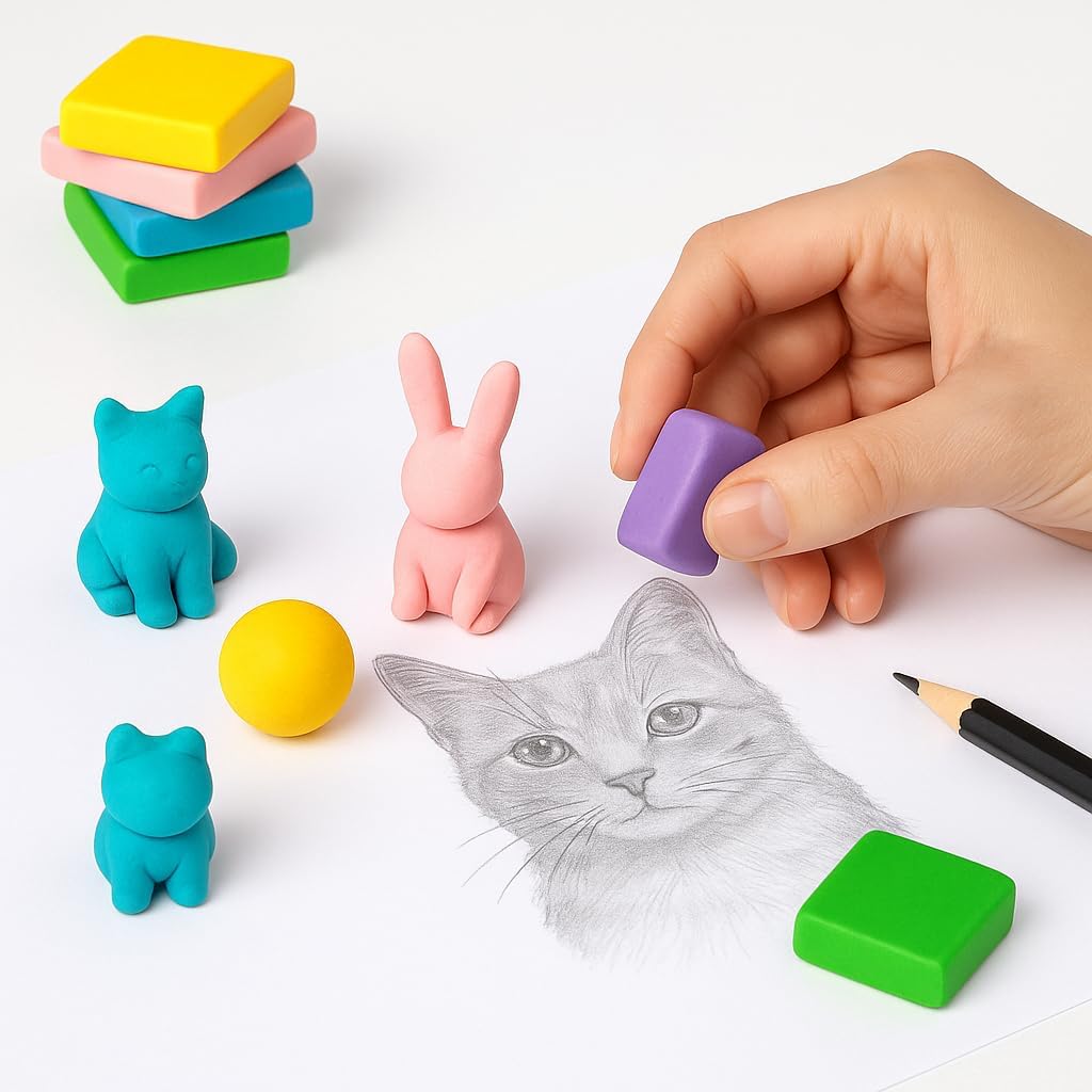 24 Pack Kneaded Erasers,Colorful Drawing Art Moldable Kneaded Sketching Erasers for Artists Blend, Shade, Smooth(24,Colored Eraser)