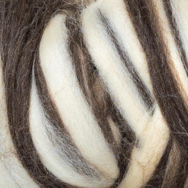 Kondoos Natural Wool roving, 8 OZ. Best for Needle Felting, handcrafts and Spinning. Natural Colours, un-Dyed. (Brown Zebra(Ecru/Mocha), 8 oz)
