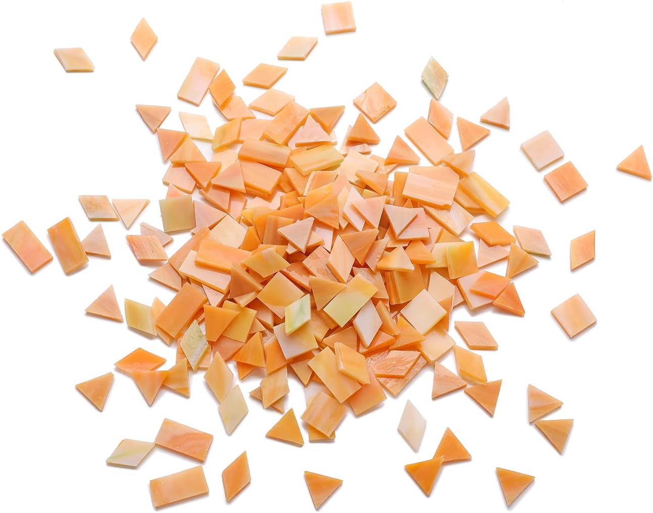 Lanyani Glass Mosaic Tiles for Art Crafts, Mixed Colorful Glass Tiles, 200 Pieces, Square/Rectangle/Diamond/Triangle, Frosty Peach