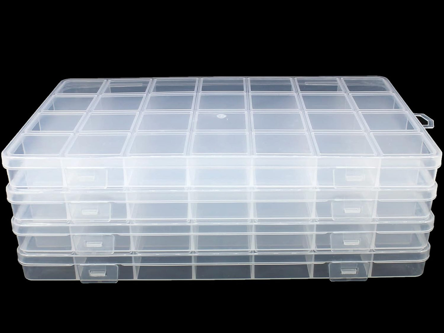 4Packs 28 Grids Bead Organizer Plastic Organizer Box with Fixed Dividers-Jewelry, Accessories, and Small Parts Container Clear Box for Jewerly Beads, Sewing, Drawing