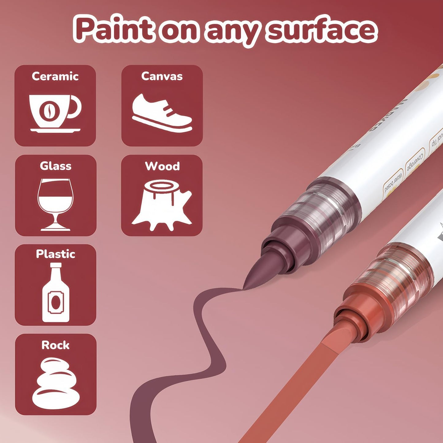 Guangna 12 Red Brown Dual Tip Acrylic Paint Markers, Brush Tip & Chisel Tip Acrylic Paint Pens for Rock, Wood, Glass, Paper, Coloring Book, Ceramic, Canvas, Water-Based Ink