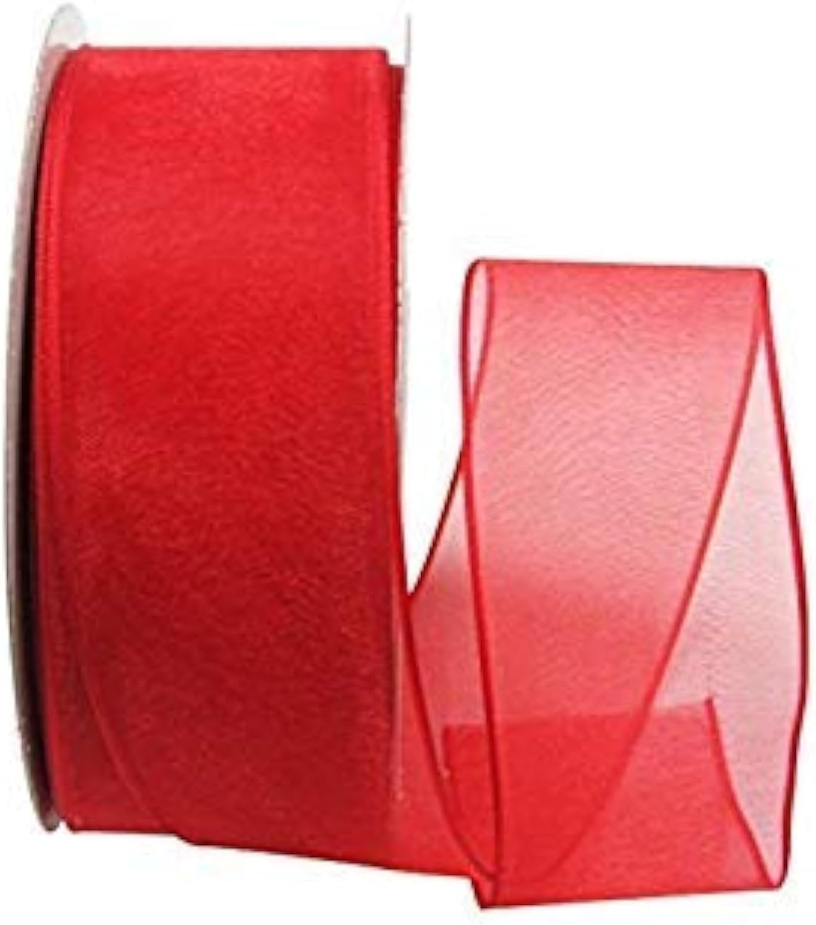 Ribbon Bazaar Sheer Organza Wired Ribbon - 100% Polyester Wire Edged Ribbon for Floral Decor, Table Arrangements, Apparel Embellishment & More - 2-1/2" Red 50yd