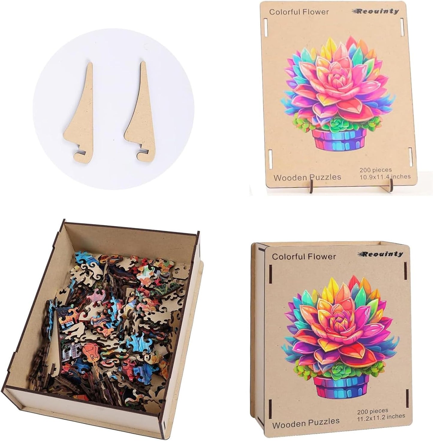 Wooden Puzzles Colorful Flower 500pcs King Size 16.9'' x 16.2'', Luxurious Shaped Wood Puzzle, Beautiful Package, Best Gift for Adults and Kids, Family Game