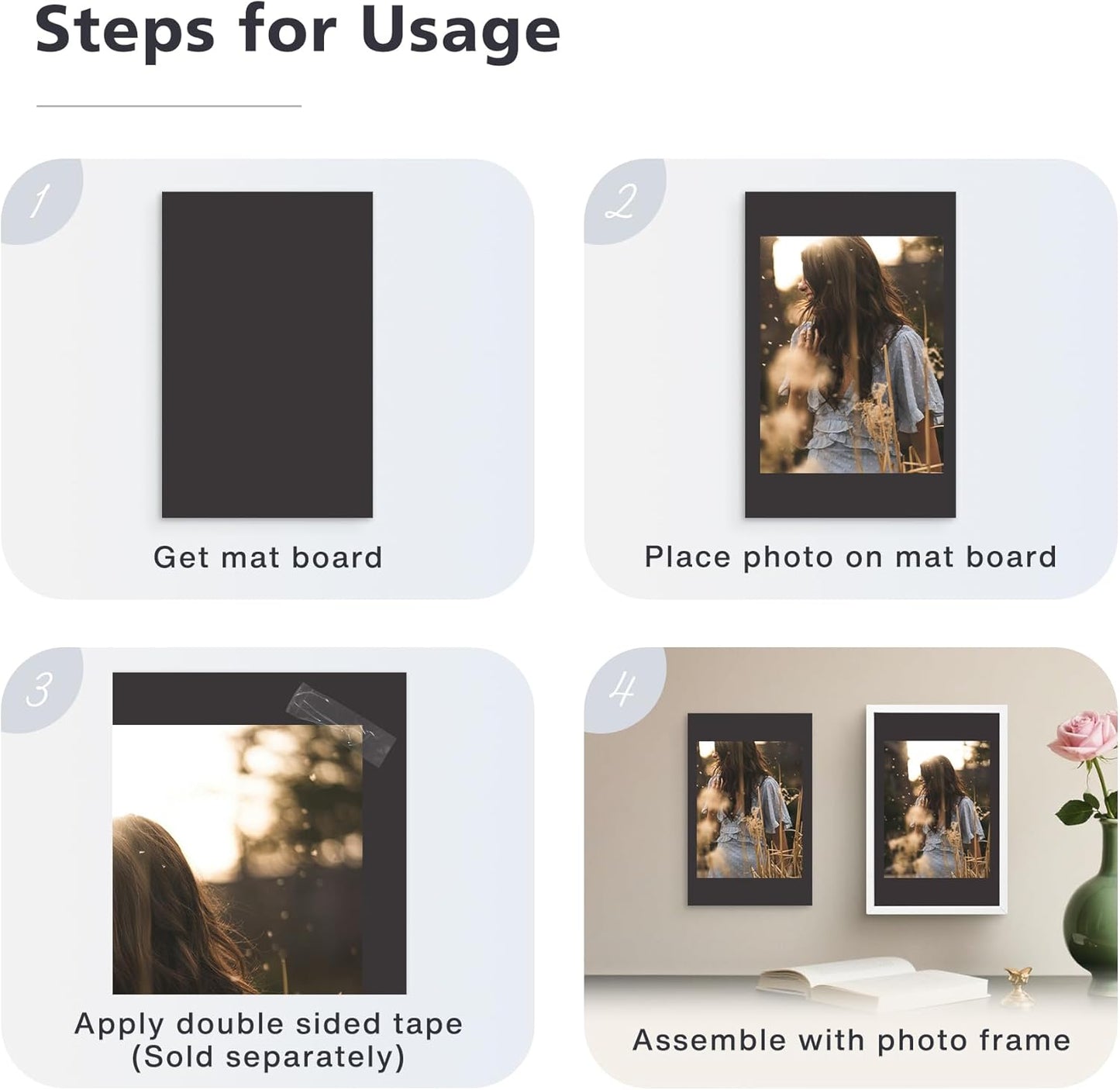 Golden State Art, 11x17 Uncut Photo Mat Matboard - Black Uncut Mats for DIY Projects, Presentation Boards, Art Crafts, Prints (50 Pack)