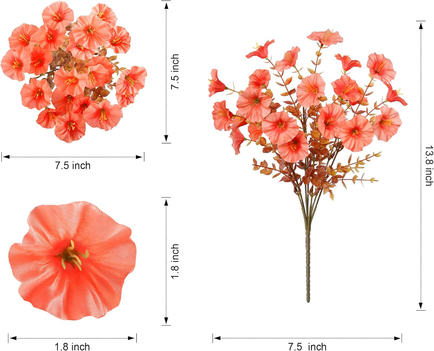 Fake Mums Fall Artificial Flowers Plants for Outdoors Autumn Decoration, 12 Bundles Silk Morning Glory with Eucalyptus Realistic UV Resistant Faux Mums for Outside Planter Yard Garden Home Indoor, Mix