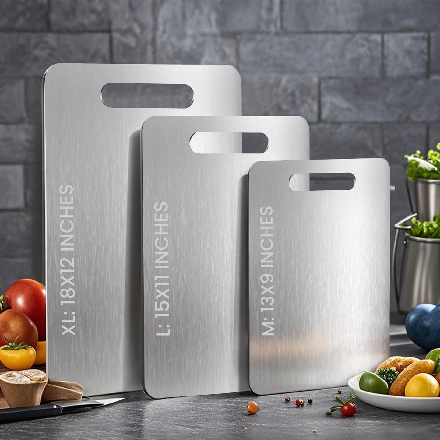 3 Pack Titanium Cutting Boards for Kitchen,100% Pure Titanium, Cutting Edge Hygiene & Durability, Double-sided food-grade Cutting Board For Meats Fruist And Vegetables,Easy to Clean(M+L+XL)