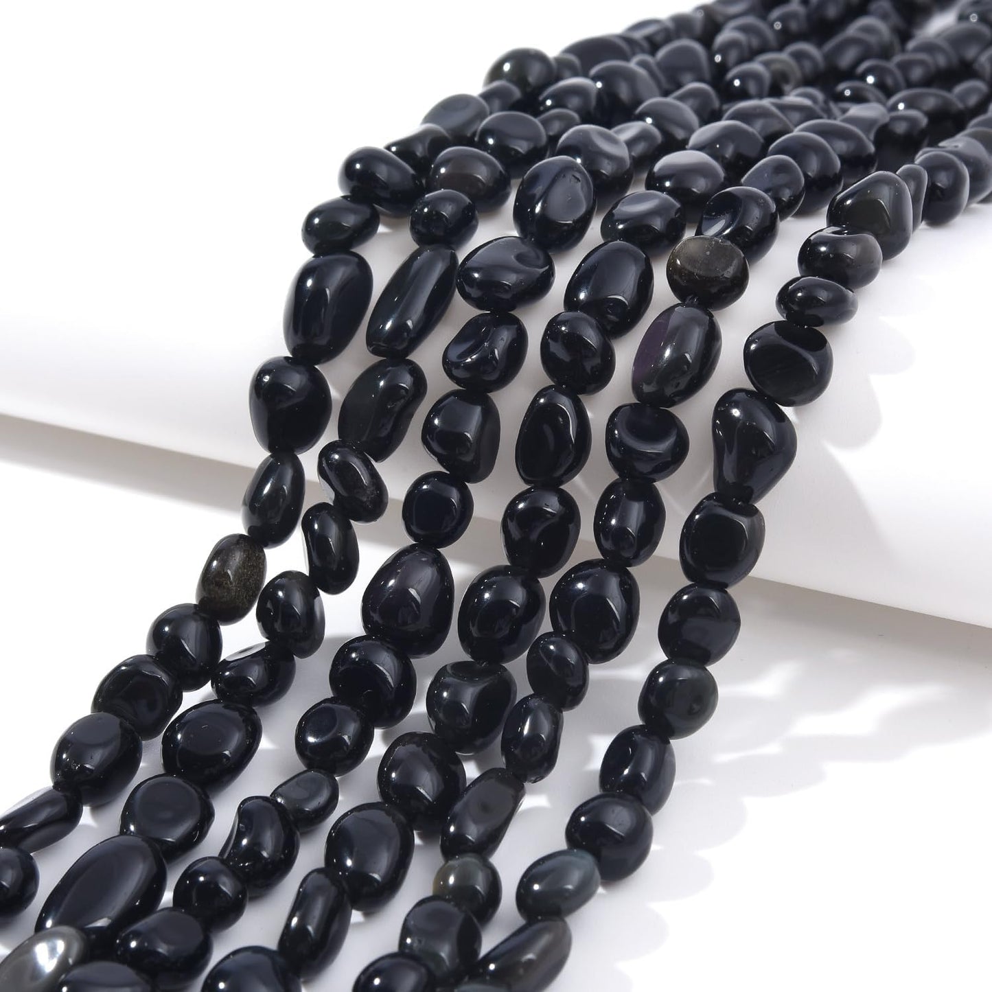 Black Obsidian Pebble Nugget Oval Free Tumbled Stone 6-8mm Natural Gemstone Loose Beads Approx 15.5 inch for DIY Jewelry Making