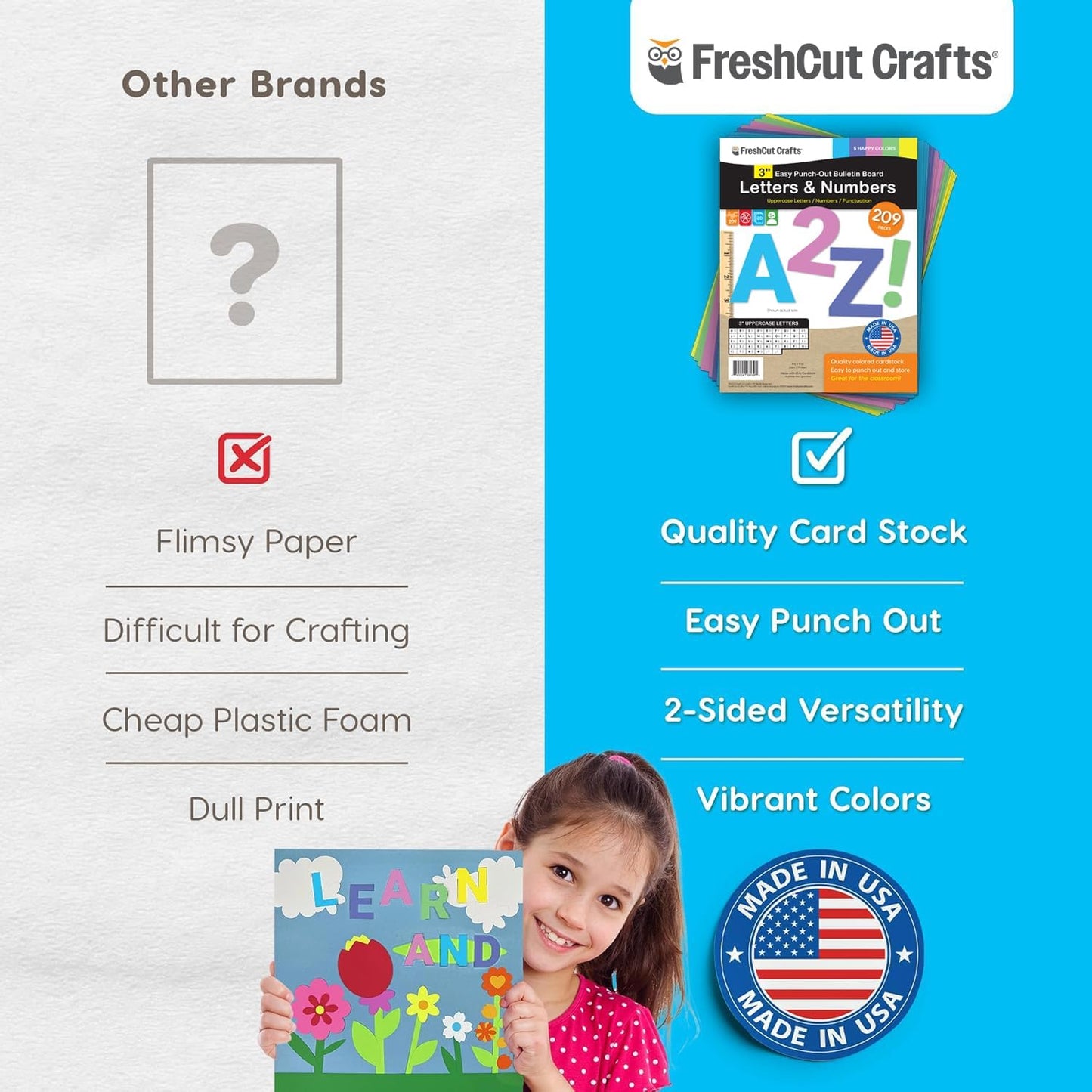 209 Pcs 3" Happy Colors Precut Letters & Numbers - Capital, Numbers, Punctuation - US Made Card Stock for Poster, Bulletin Board, Classroom