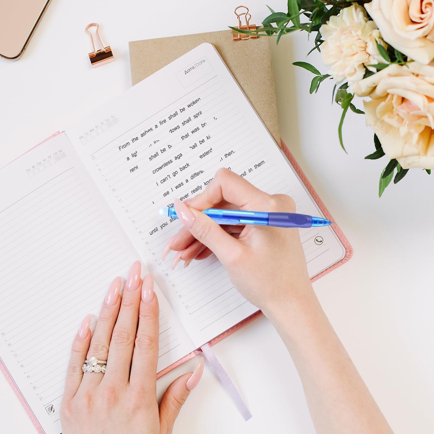 Aozora Erasable Pens Click Fine Point 0.7 mm Retractable Erasable Gel Pens for Completing Sudoku and Crossword Puzzles 12 Pack (Blue)