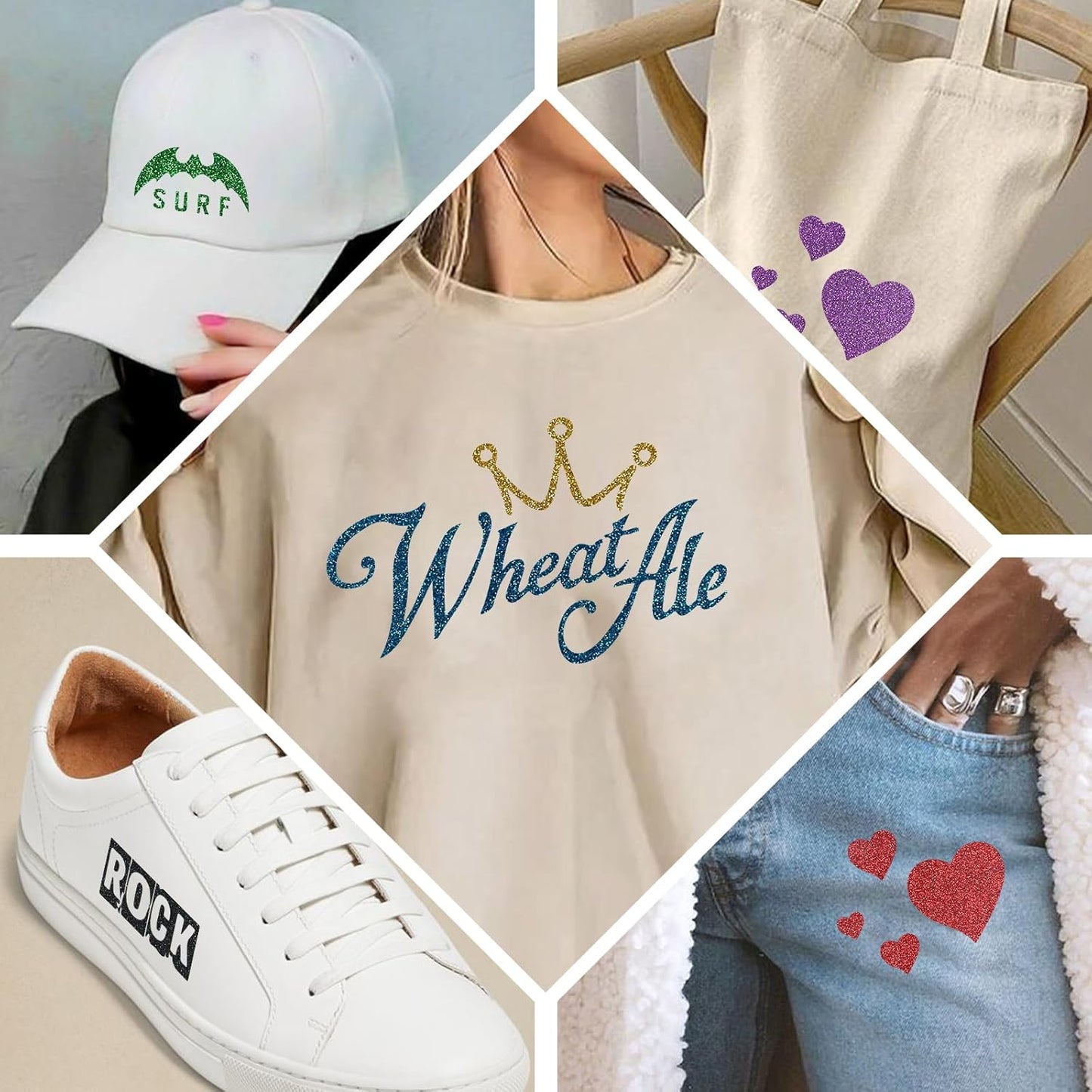 White Glitter HTV Heat Transfer Vinyl, 12" x 5ft lron on Vinyl, for T-Shirt Ironing, Vinyl HTV Easy to Cut and Weed, The Best Choice for DIY Creativity. (White, 12" x5ft)