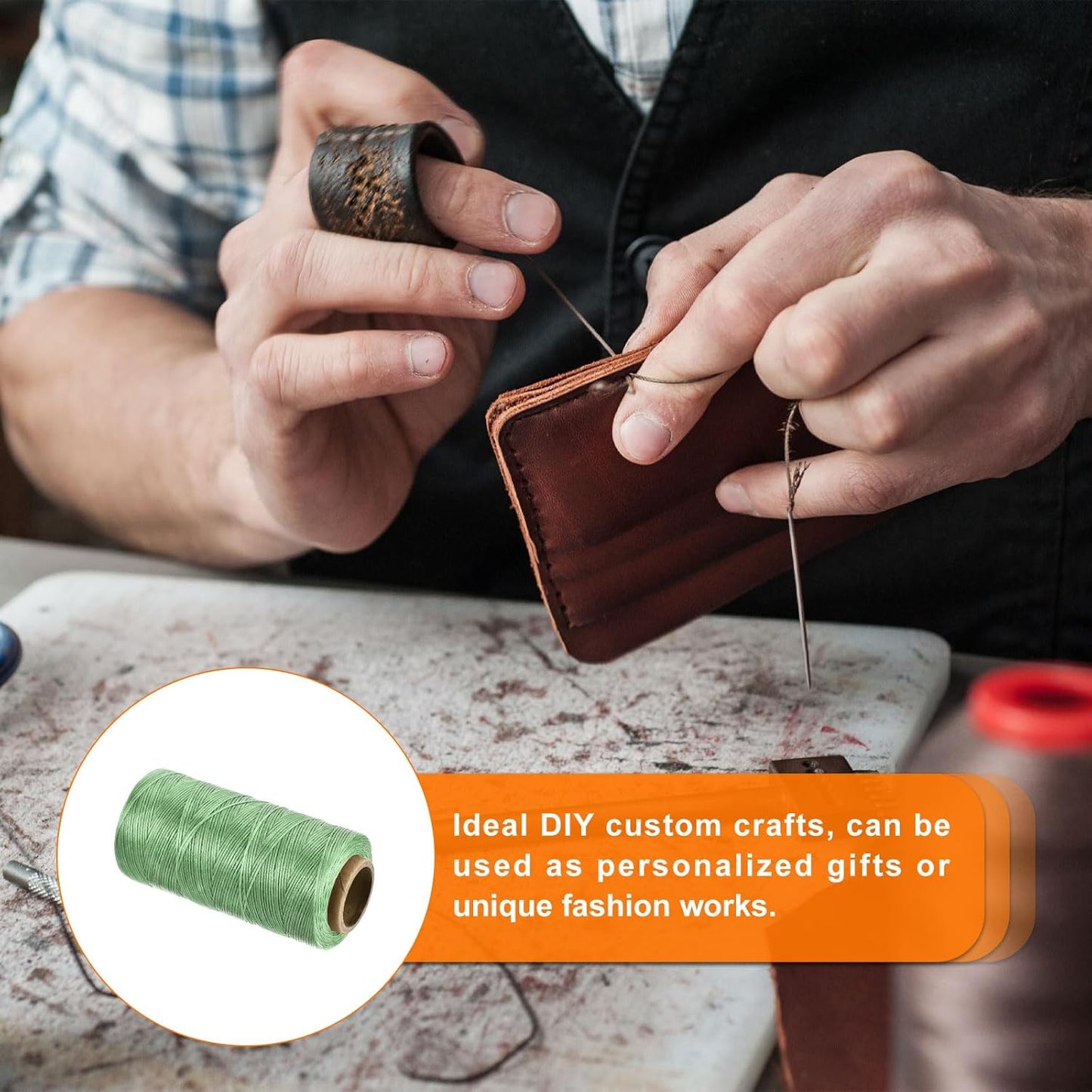 MECCANIXITY Waxed Thread,197 Yard 1mm 210D Flat Wax Thread Polyester Waxed String for Leather Sewing Hand Weaving Book Binding Home Decoration,Grass Green