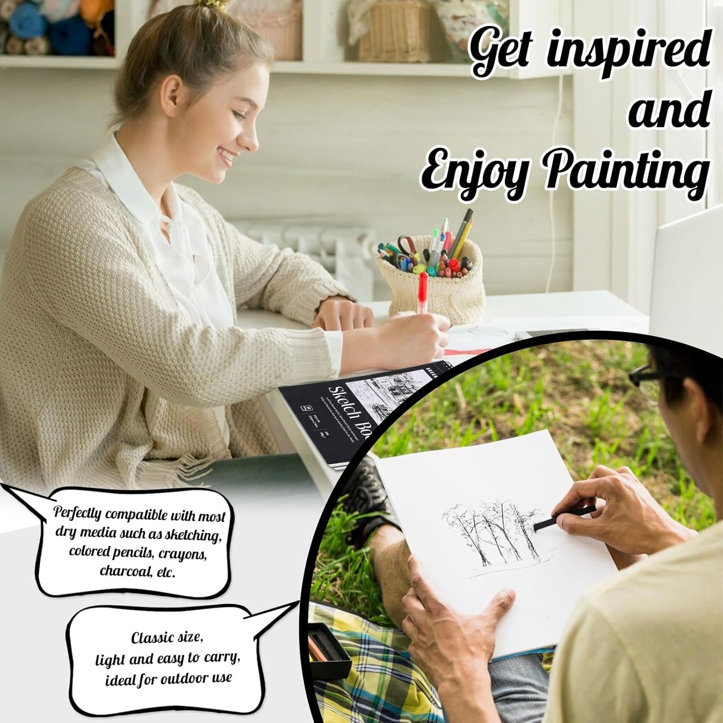 4 Pack Sketch Book, 8.5 x 11Inch Sketchbook, 68lb/100gsm Top Spiral Bound Sketch Pad, Acid Free Art Supplies Drawing Painting Sketching Paper for Teens Adults Artists (30 Sheets Each)