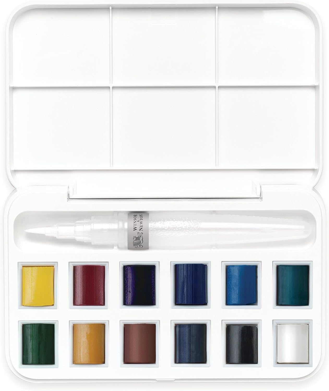 Winsor & Newton Cotman Watercolor Paint Set, 12 Half Pan w/ Water Brush Pen and Mixing Palette