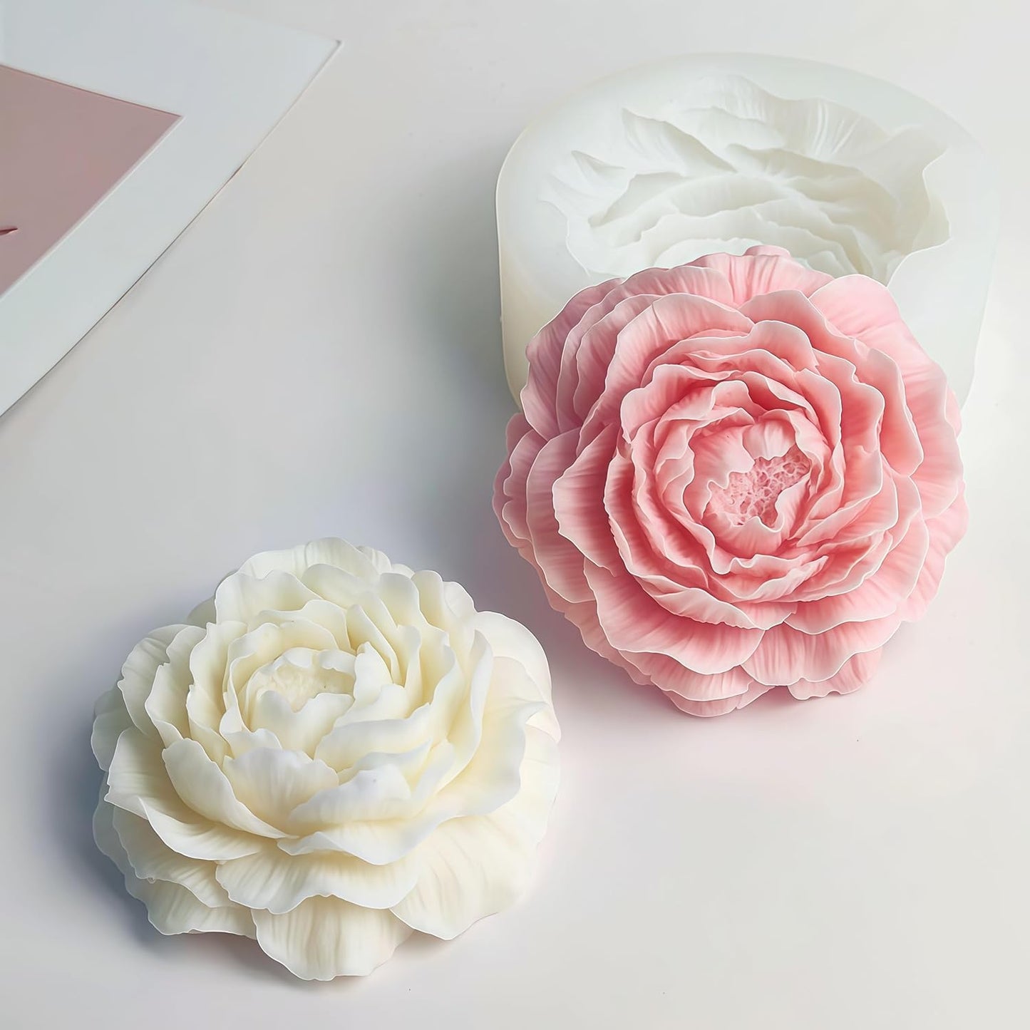 2PCS Peony Rose Flower Candle Silicone Mold Resin Soap Clay Chocolate Jelly Handmade Candle