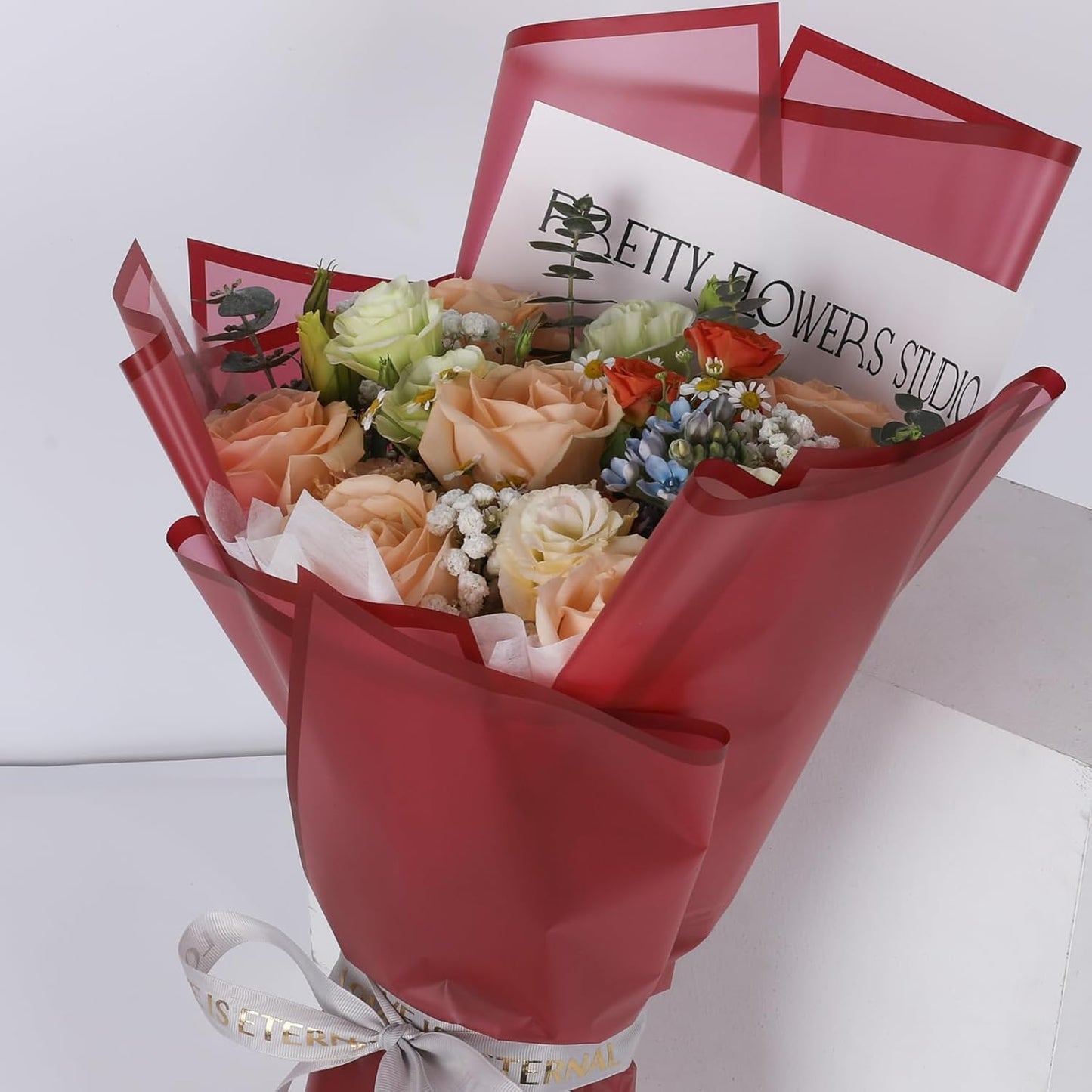 FUHITIM 20 Sheets Flower Wrapping Paper - Waterproof Floral Bouquet Packaging Paper for DIY Crafts,Florist Supplies Packaging Paper for Wedding Birthday Gift (Translucent Wine Red)