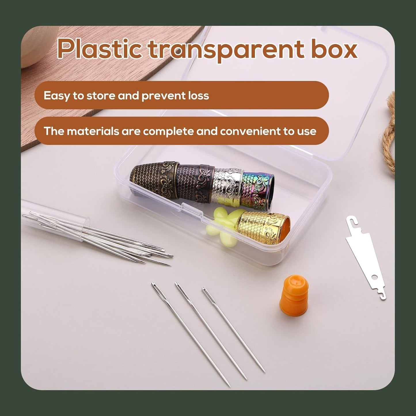 Nitlak 24 Pcs Metal Sewing Thimbles for Hand Sewing, Metal Finger Protectors, Sewing Thimble Ring with Needle Threader, Needles with Storage Container, Plastic Storage Box for Hand DIY Sewing