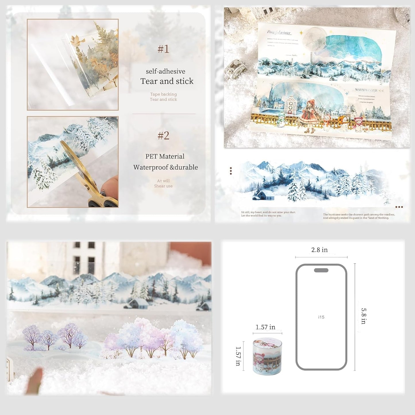 6 Rolls Winter PET Washi Tape,Nature Landscape Tape Stickers for Journaling Supplies,Scrapbooking,Junk Journal,Journaling,DIY Arts Crafts,Notebook,Phone Case,Cups(Winter)