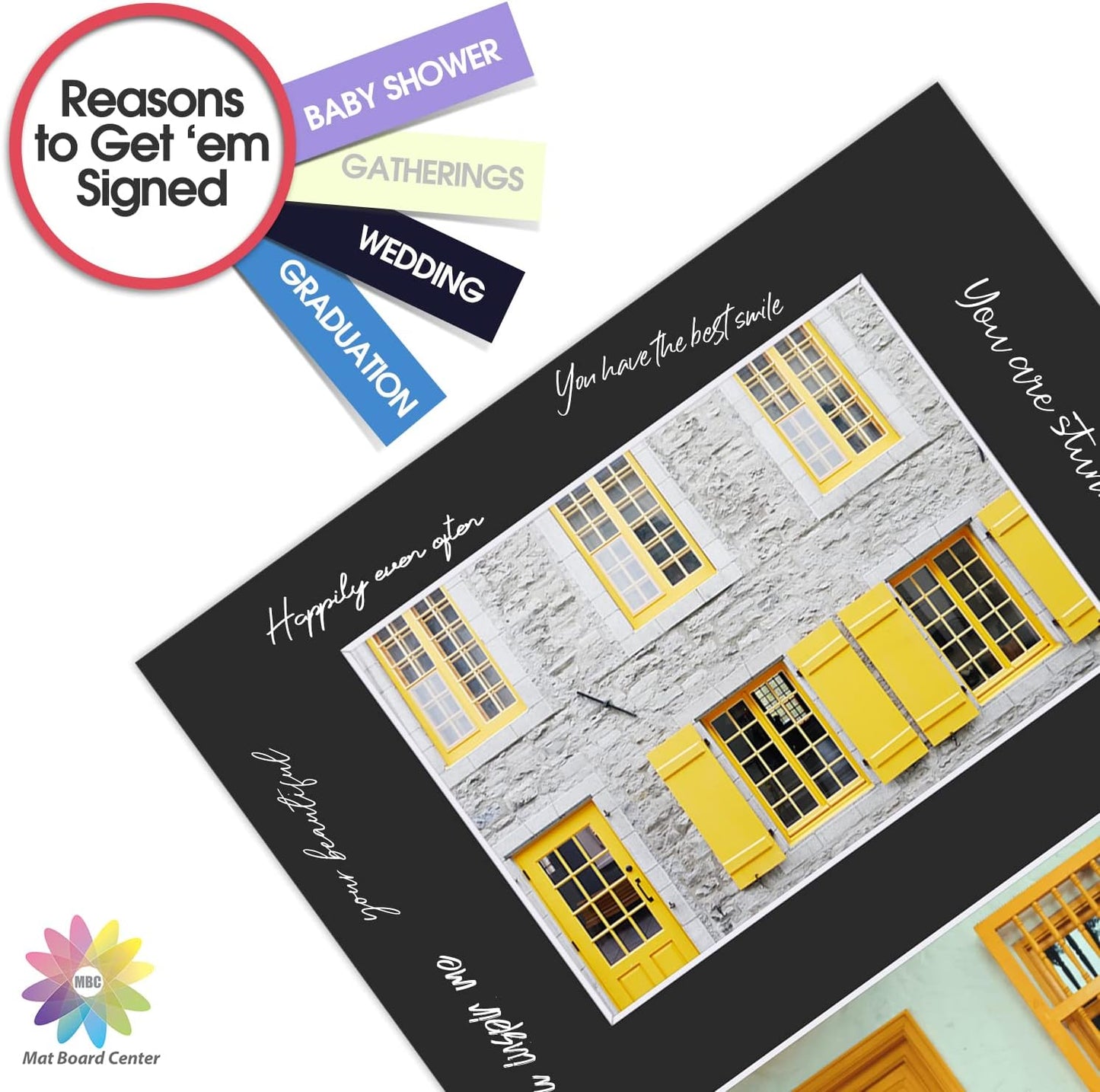 Mat Board Center, Pack of 10, Photo Picture Mats - Acid Free, 4-ply Thickness, White Core - for Pictures, Photos, Framing (11x14 for 2-5x7 Black)