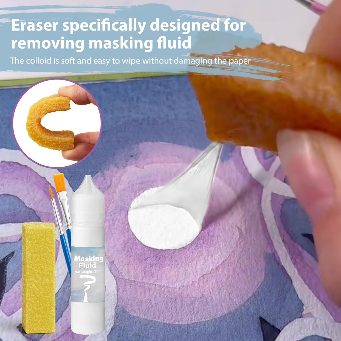 White Masking Fluid for Watercolor Painting 30ml, Resistant Ink and Pouring Paint, Watercolor Masking Fluid Keeps Areas Colorless and Edges Sharp