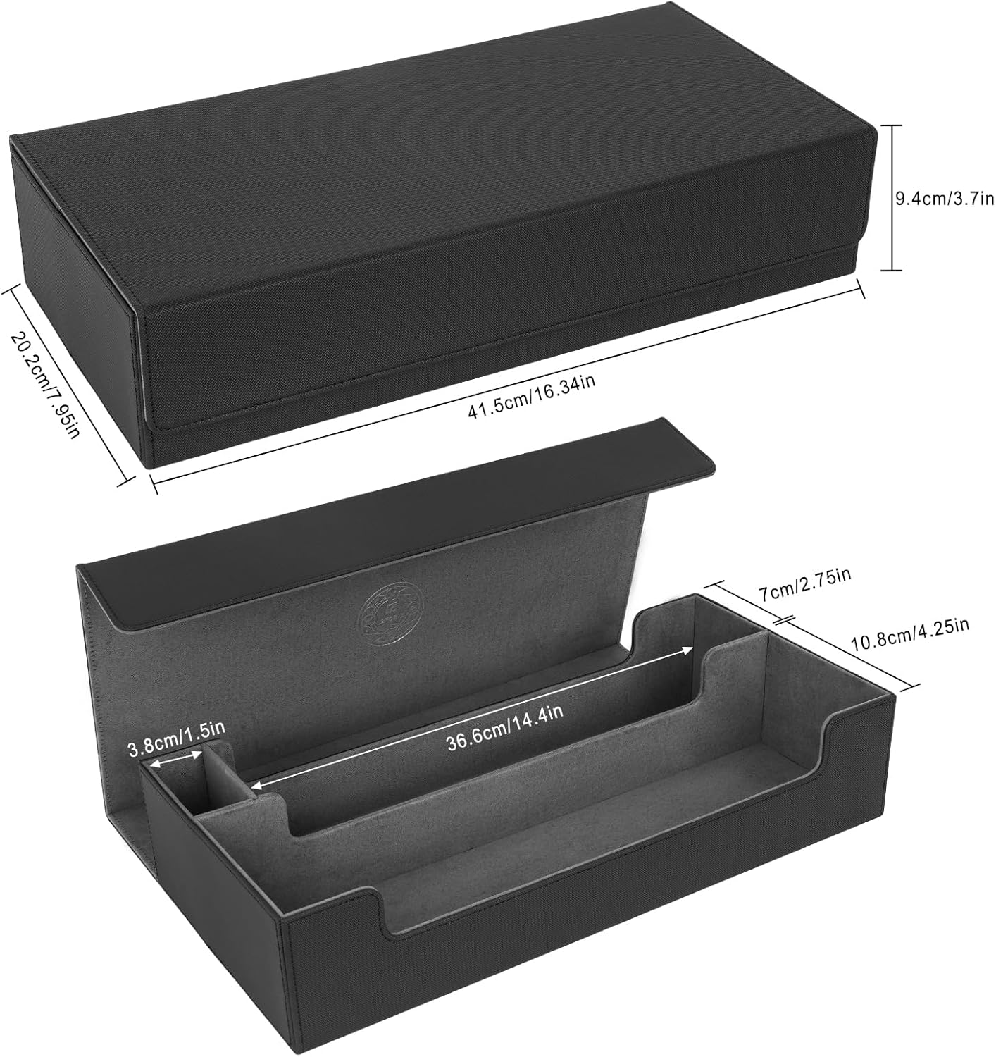 Card Deck Box,X-Large Premium Trading Card Storage Case with Mat and Dice Compartment,Magnetic Game Deck Display Case Compatible with MTG/TCG/Yugioh/Magic/Commander(Black&Grey)