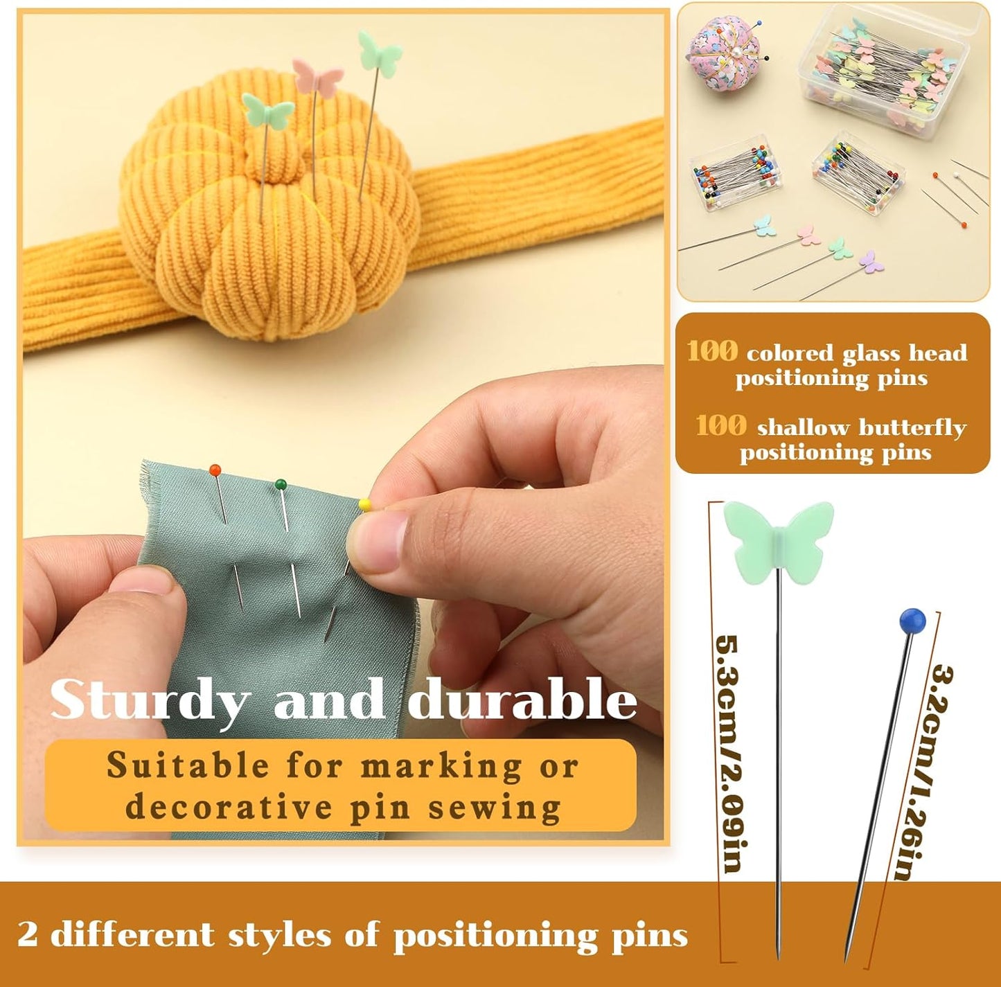 UzecPk Wrist Pin Cushions for Sewing Cute, Sewing Pin Cushion, Wrist Pin Cushion Finger Ring Pincushion with Elastic Strap, Sewing Products with 200PCS Sewing Pins for Sewing and Quilting