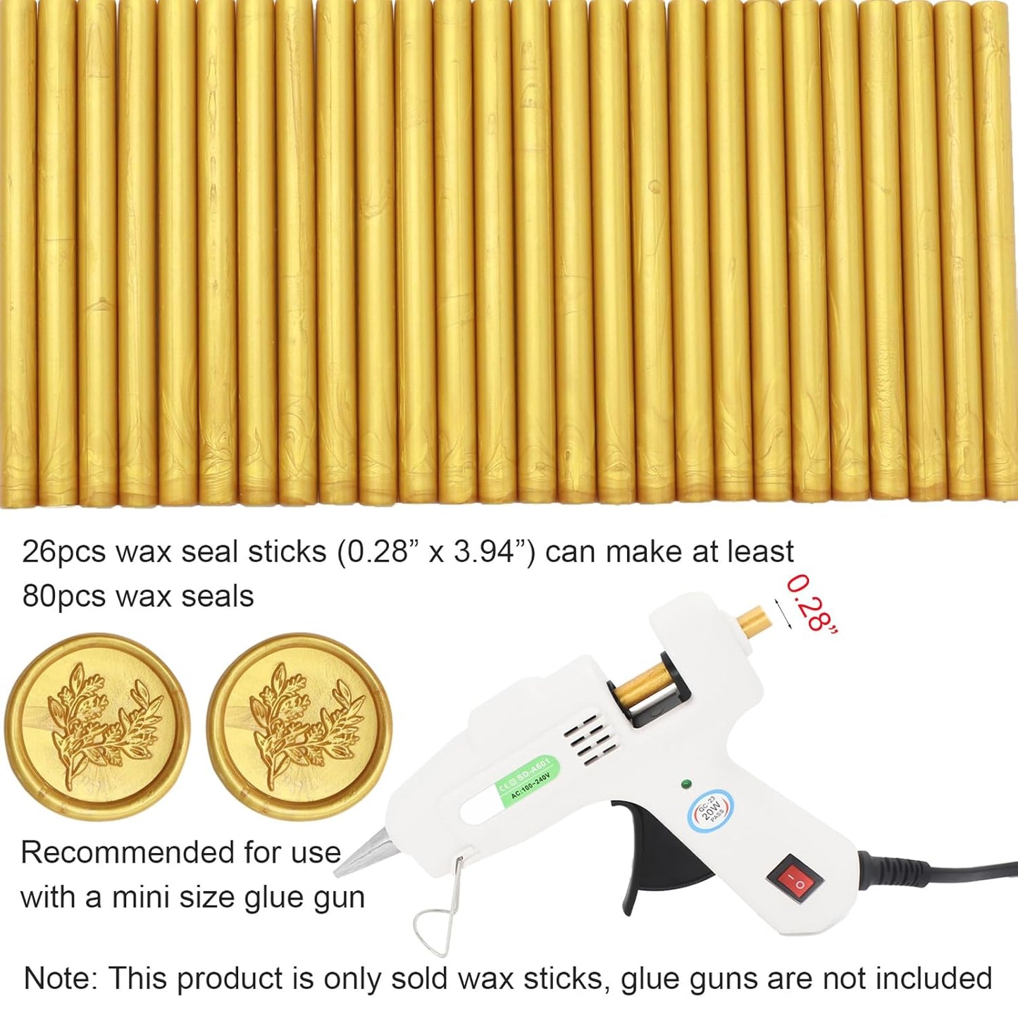 Gold Wax Seal Sticks 26pcs, Andotopee Glue Gun Wax Seal Sticks for Wax Seal Stamp, Premium Sealing Wax for Envelope Letter Seal Wedding Invation Craft Adhesive, Great Gift Ideas (Mini Size)