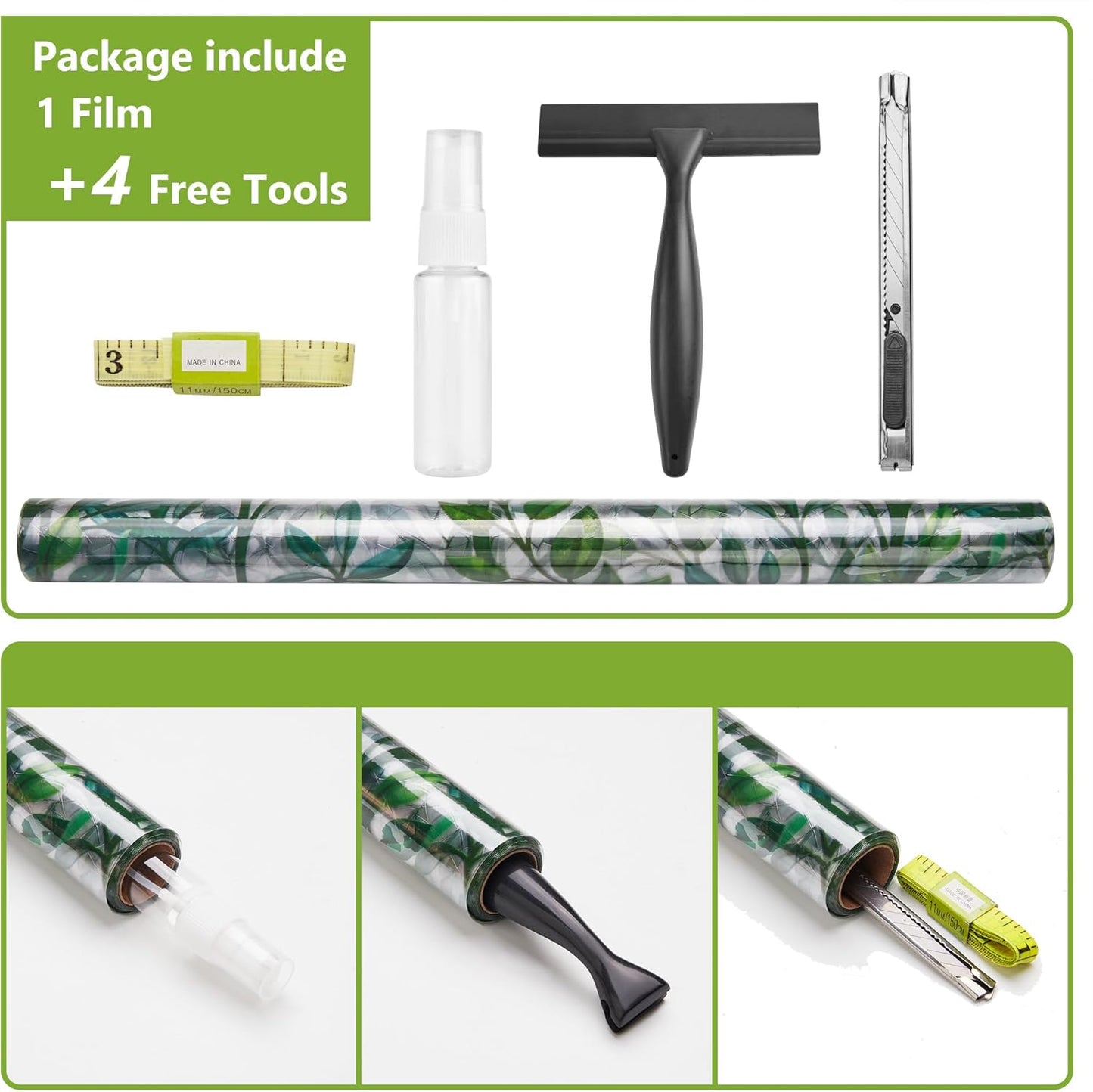 NINETREX Stained Glass Window Film 3D Decorative Cling, Sun Blocking Static Cling Removable Film for Glass Door, Home Decor Window Cover Non-Adhesive 23.6 x 157.4 inches, Leaf