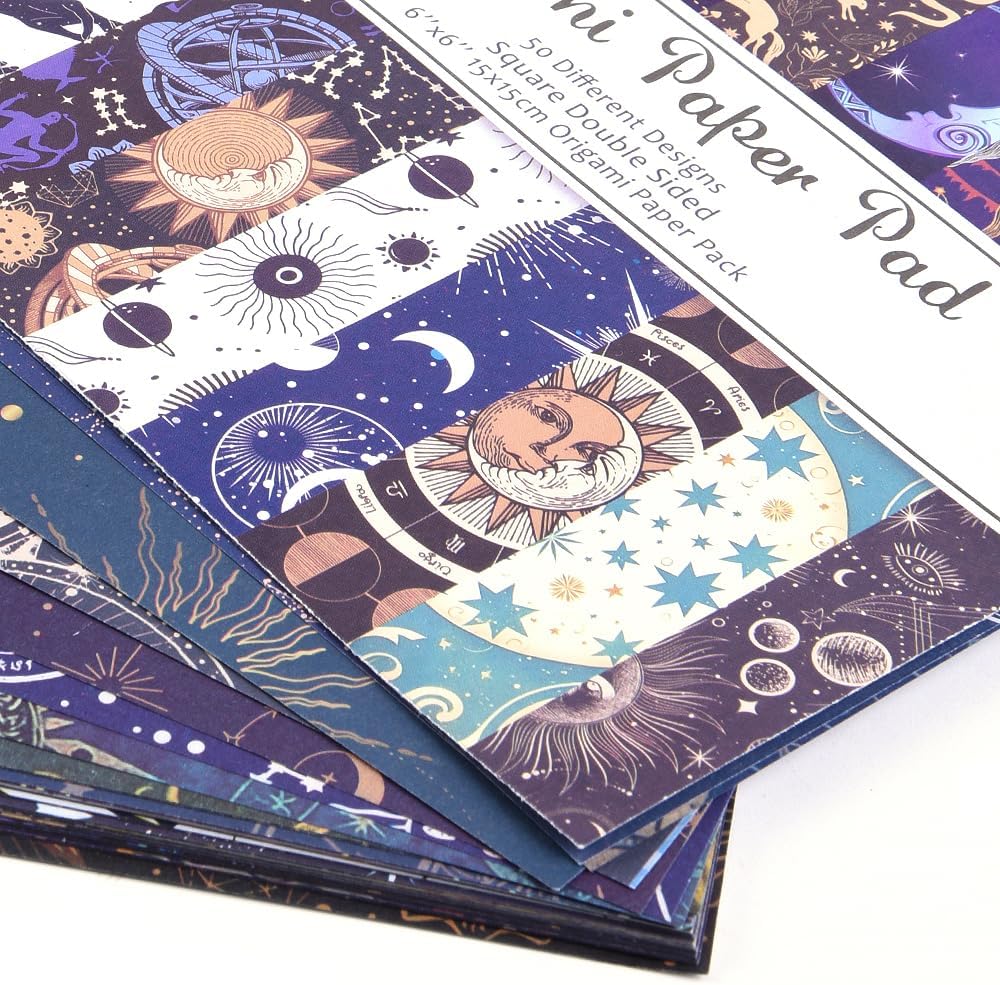 Origami Paper Kit 50 Sheets 70GSM 6 Inch Square Double Sided Color 50 Vivid Japanese Washi Chiyo Colors for Hand Crafts Origami Paper Arts Creativity.Constellation