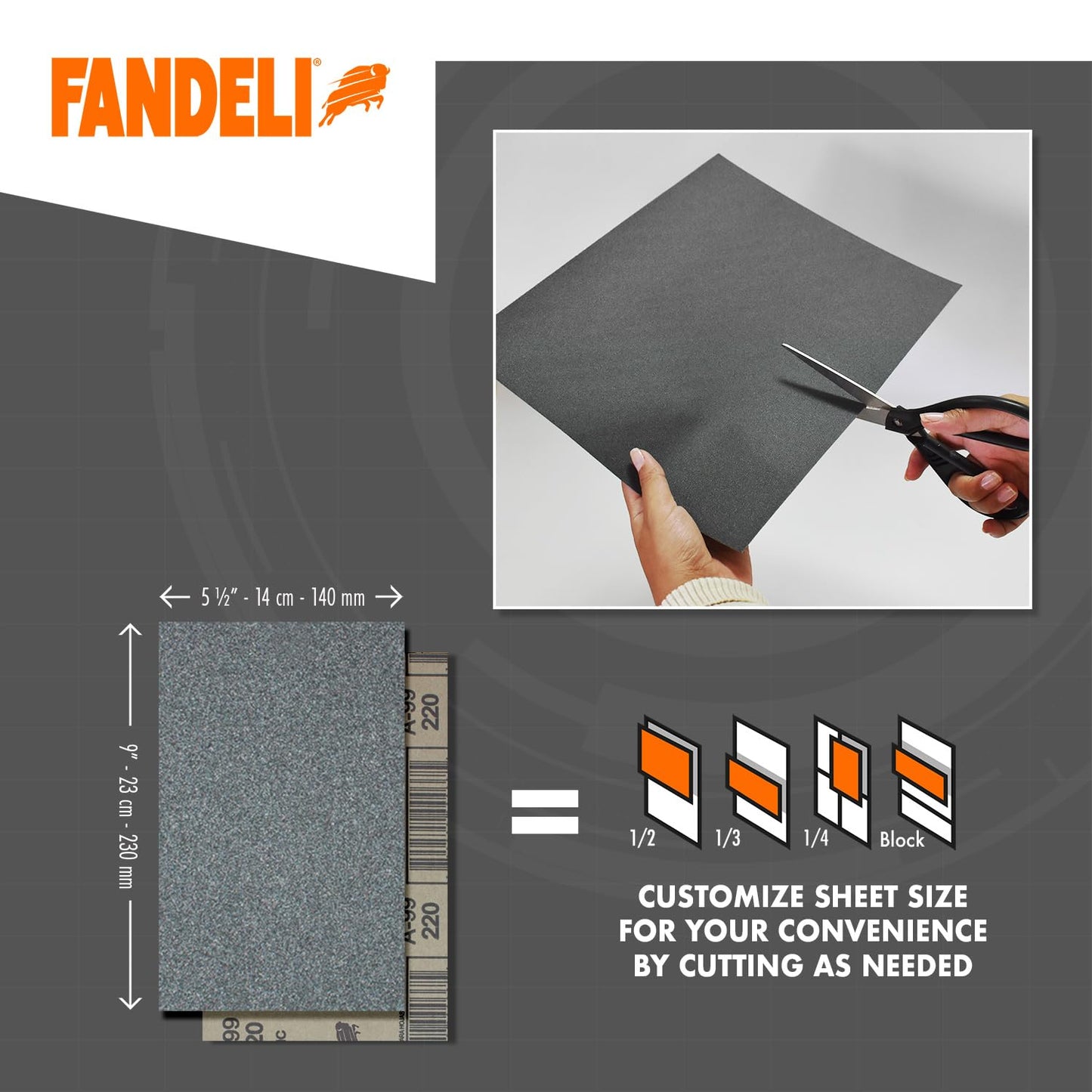 Fandeli | Waterproof Sandpaper | Assorted Grits (220, 320, 400) | 50 Sheets of 23 x 28 cm | Waterproof Car Sandpaper | Sanding Paint | Sanding Varnish