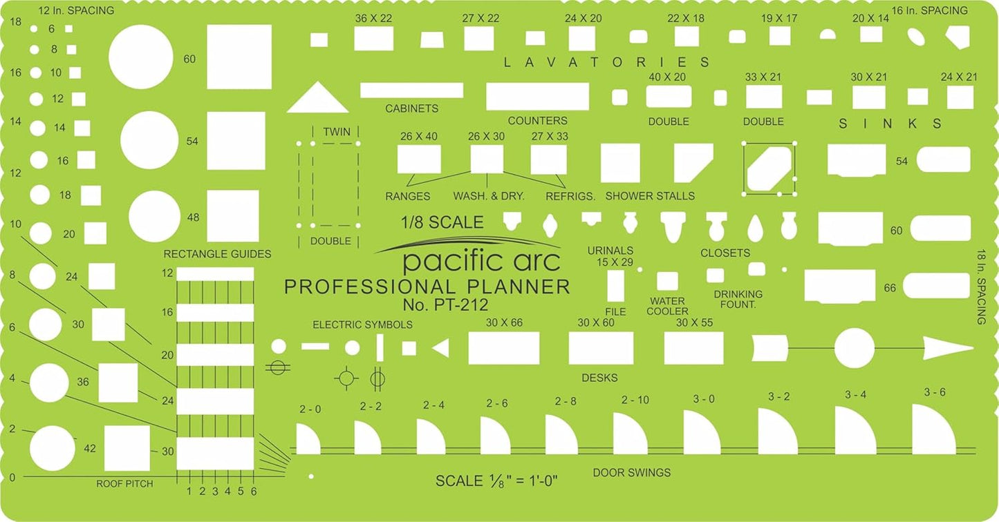 Pacific Arc Template: Pro Home Planner, 112 Openings, 1/8" Scale 5.125" x 9.75"