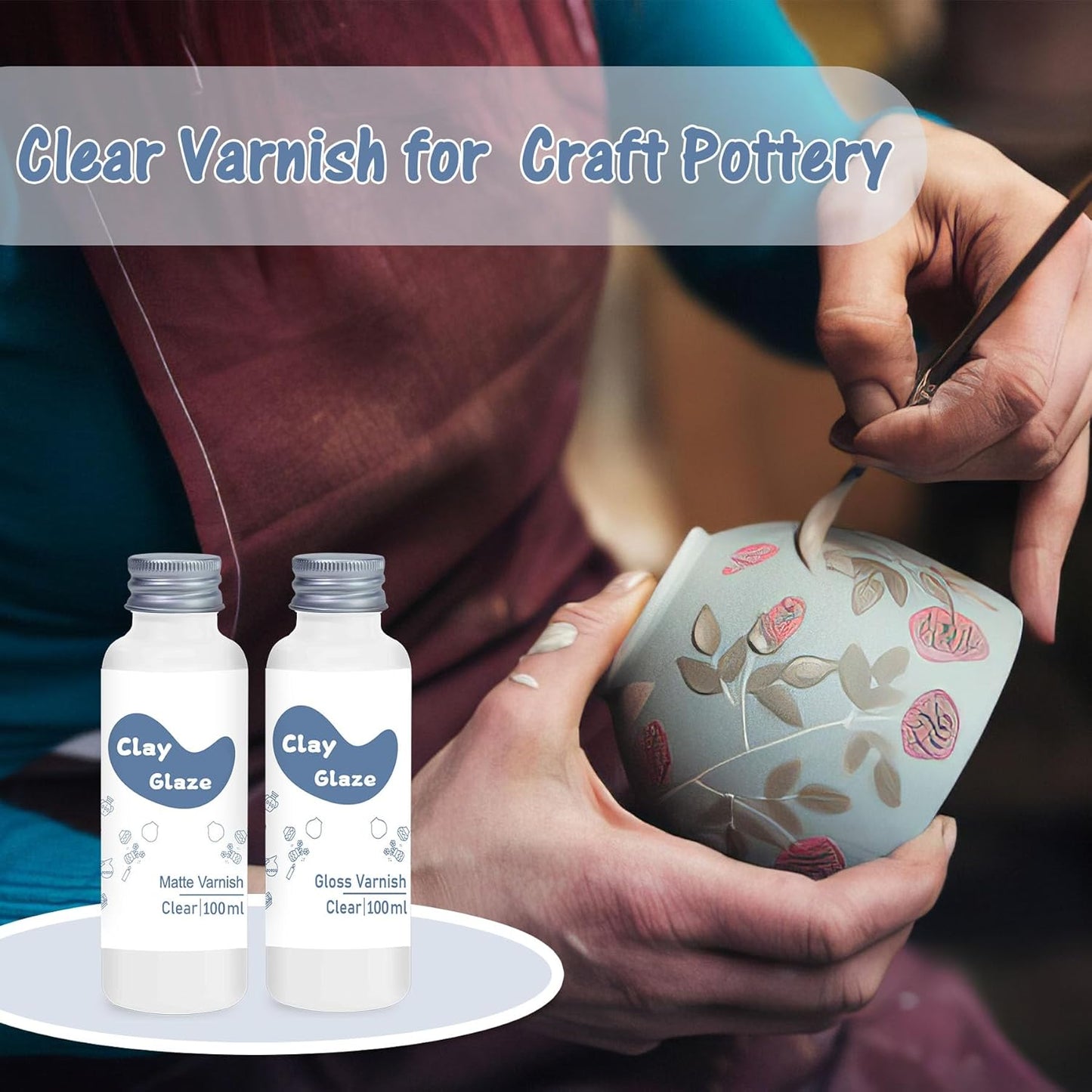 100ml Air Dry Clay Glaze, Clay Varnish for Air Drying Clay, Clear Acrylic Varnish for Craft Pottery Waterproof & Matte Finish