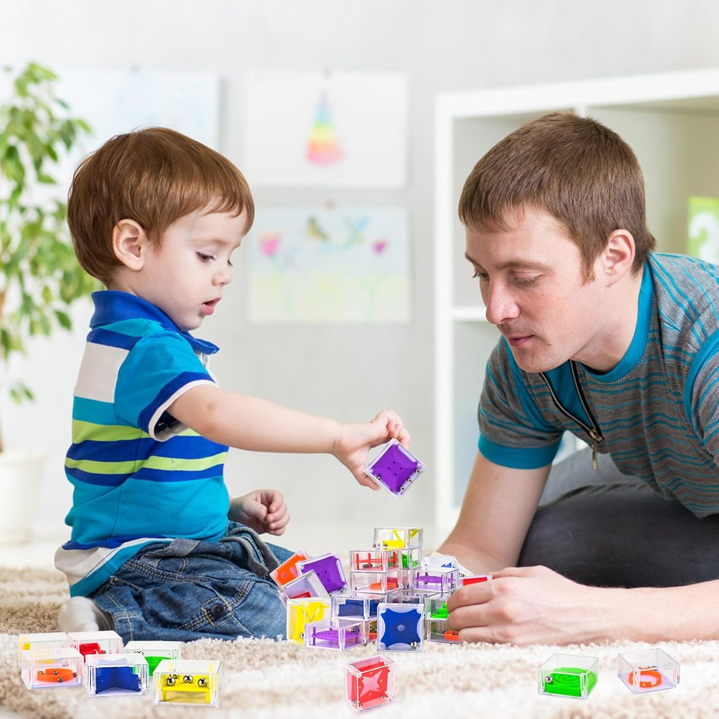 GOLDGE 24 Pcs Balance IQ Maze Game Toy Set - Mini 3D Brain Maze Puzzle Cubes in a Box. Fun Party Favor Games and Ideal Prizes for Kids and Adults (24 Pcs)