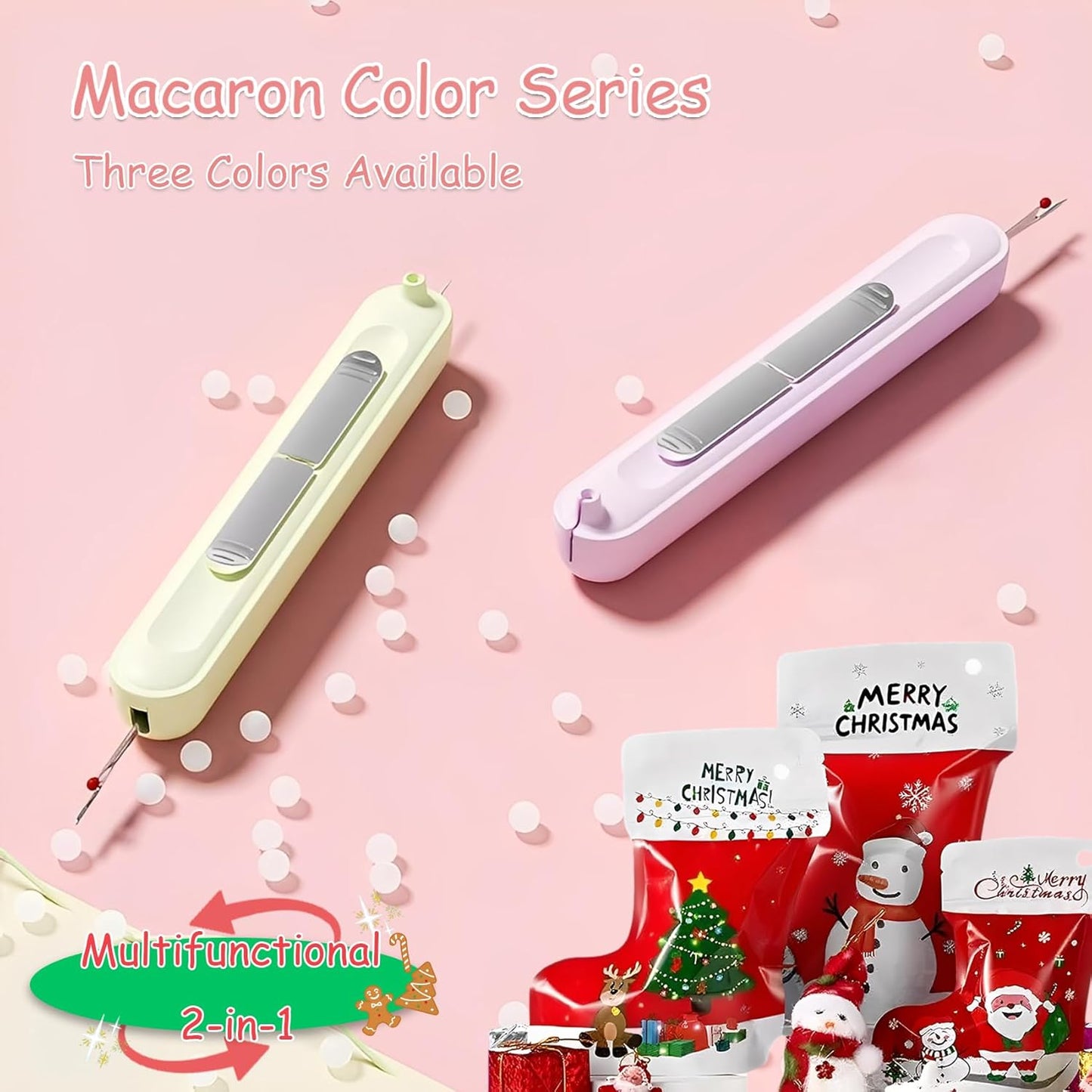 Upgraded 2 in 1 Automatic Needle Threaders Seam Ripper,Quilting Supplies Sewing Kit,Quick Sewing Machine Loop Needle Threaders (Christmas Limited Edition Red-3pcs)