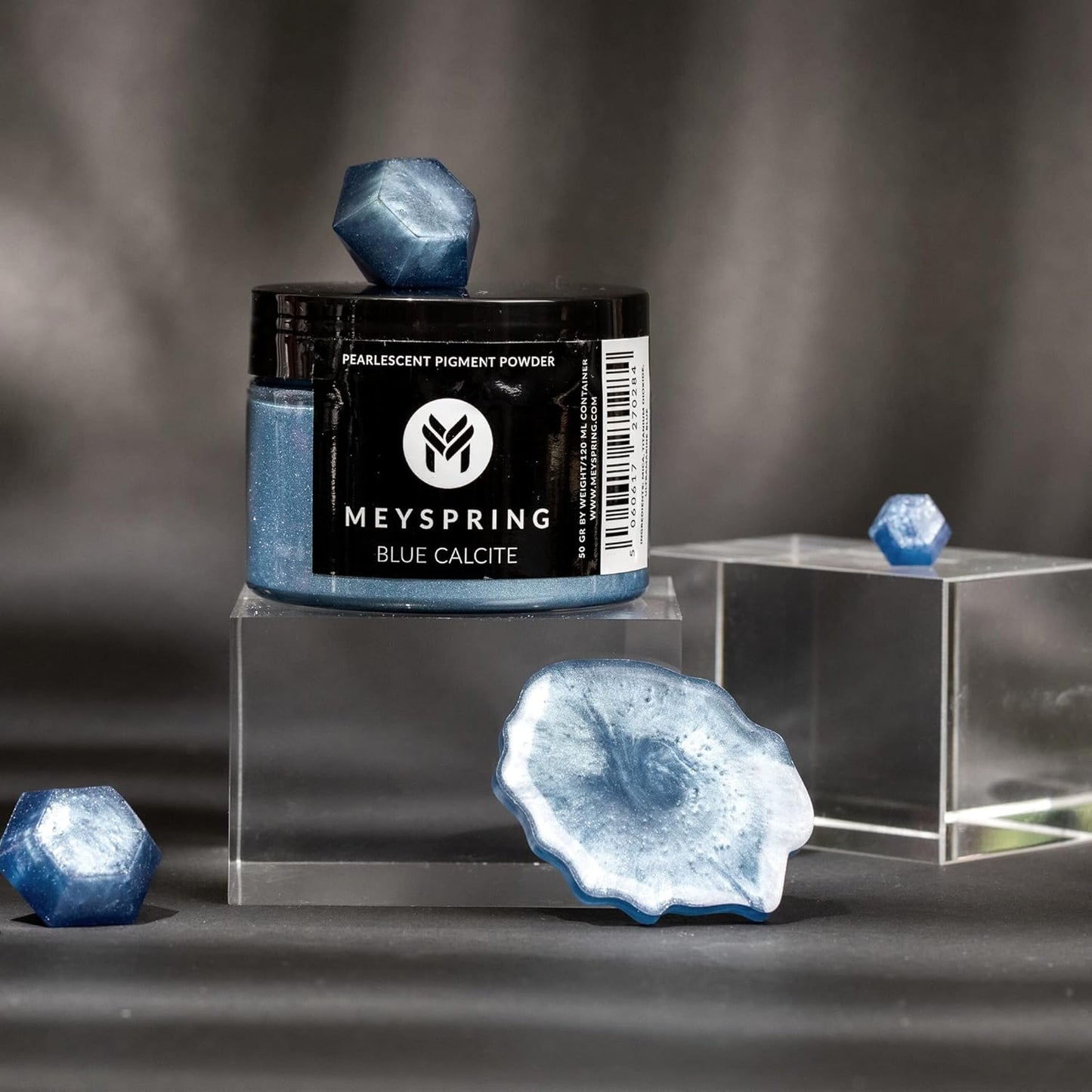 MEYSPRING Blue Calcite - Mica Powder for Epoxy Resin - Pigment Powder for Resin Art - Epoxy Dye for Woodworking