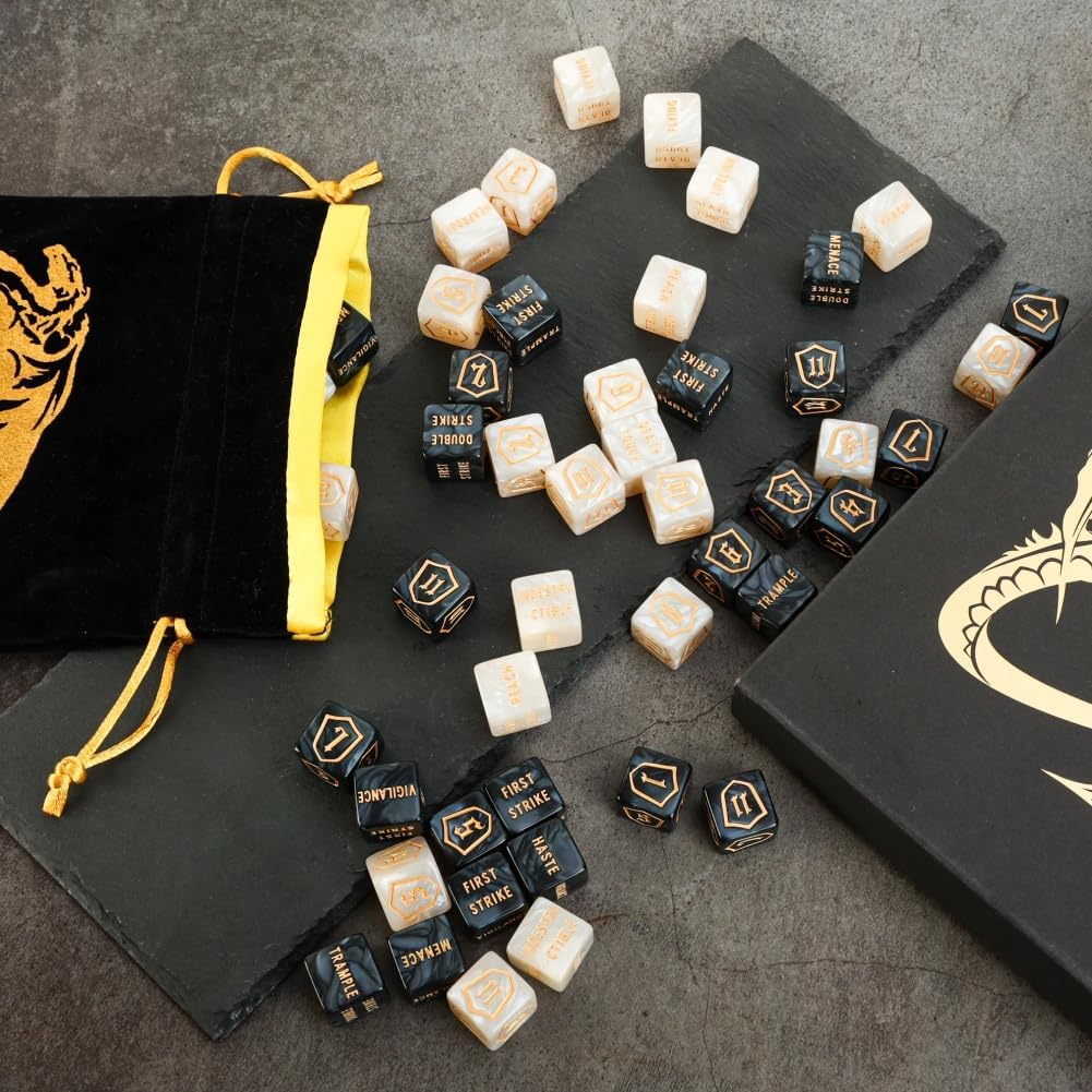 Color MTG Counter Dice Set Keyword Shield Life Counters with Dice Storage Bag for MTG TGG Table Games (D6 48 Pcs)