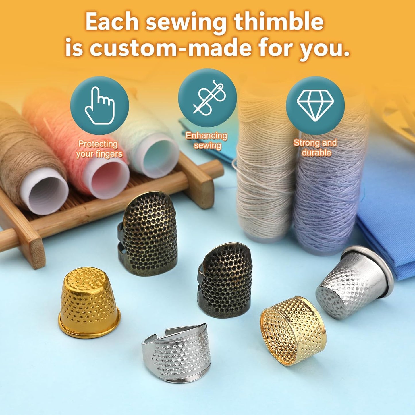 ZMAAGG Thimbles for Hand Sewing, 8 PCS Sewing Thimble Kit, Metal Finger Protectors, Thimble Ring for Hand Quilting and Embroidery