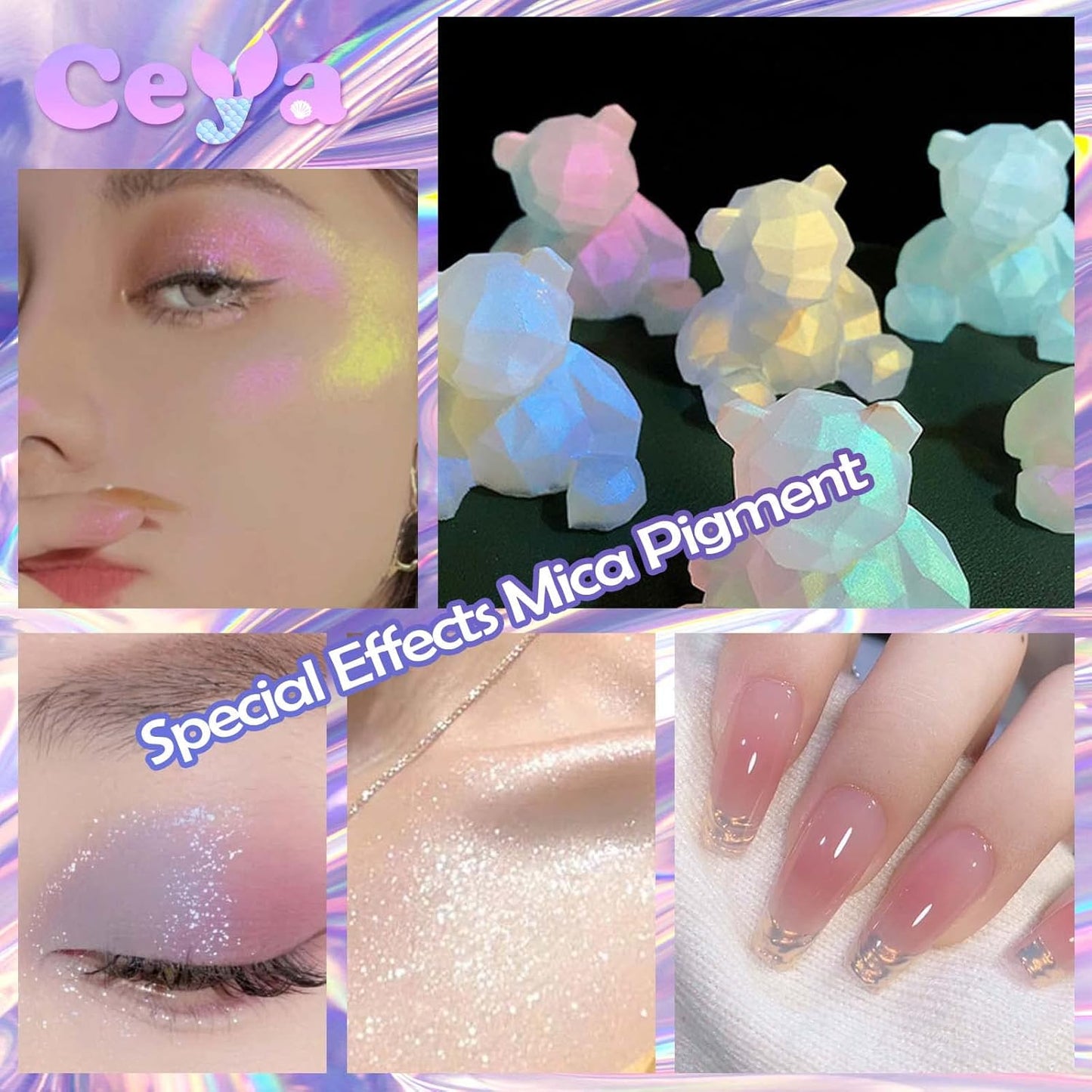 Ceya Interference Mica Powder, 1.8oz/ 50g Ghost Blue Chrome Nail Powder, Cosmetic Grade Pearlescent Effect Color Shift Pigment for Epoxy Resin, Makeup, Nail Polish, Soap Dye, Candle Making,Slime,Paint